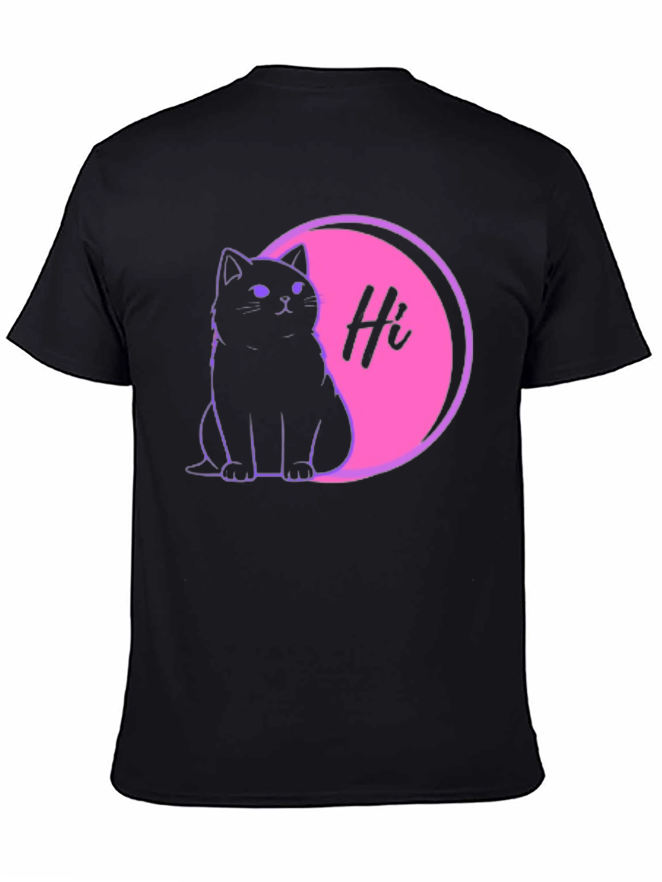 Cute Cat Hi Graphic Black T-Shirt