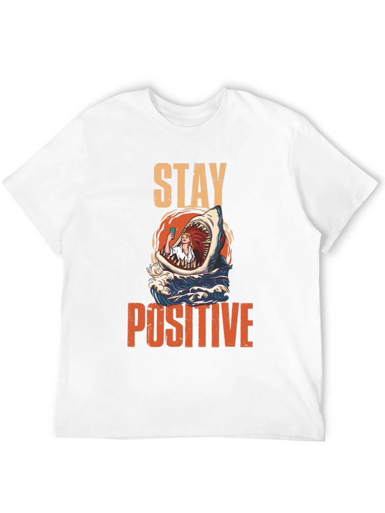 Stay Positive Shark Selfie Graphic Tee