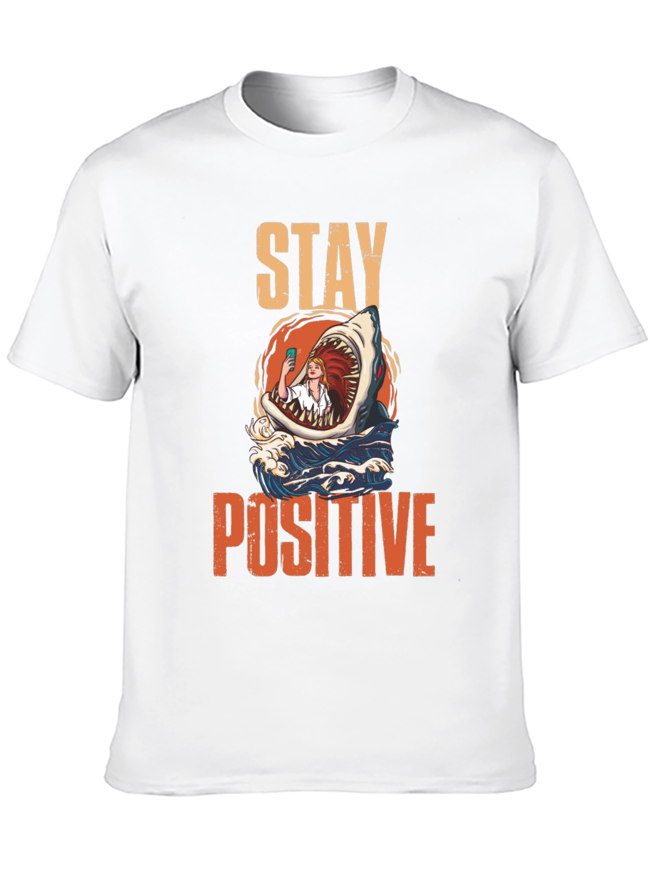 Stay Positive Shark Selfie Graphic Tee