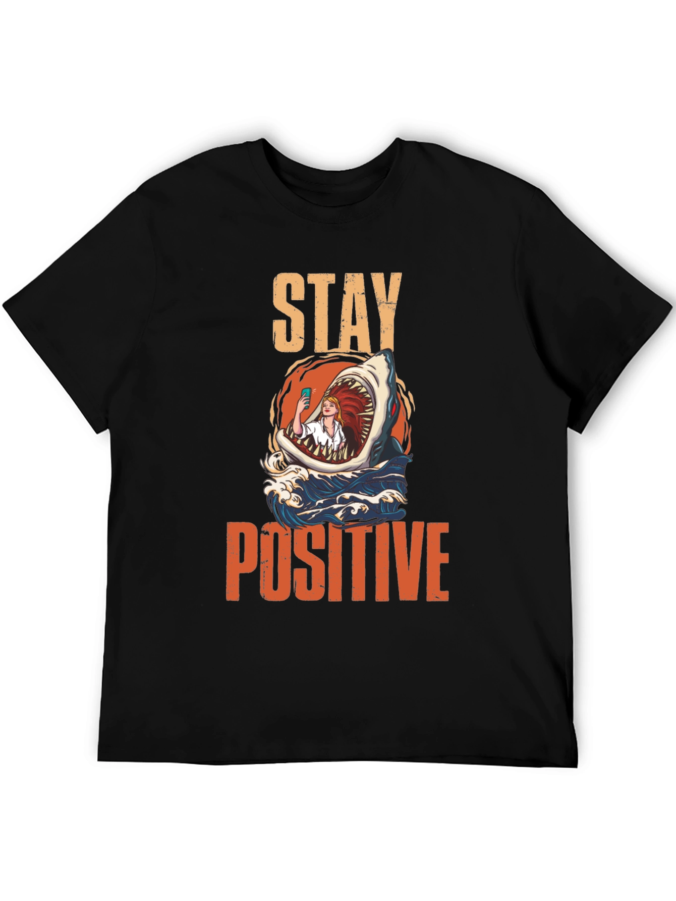 Stay Positive Shark Selfie Graphic Tee