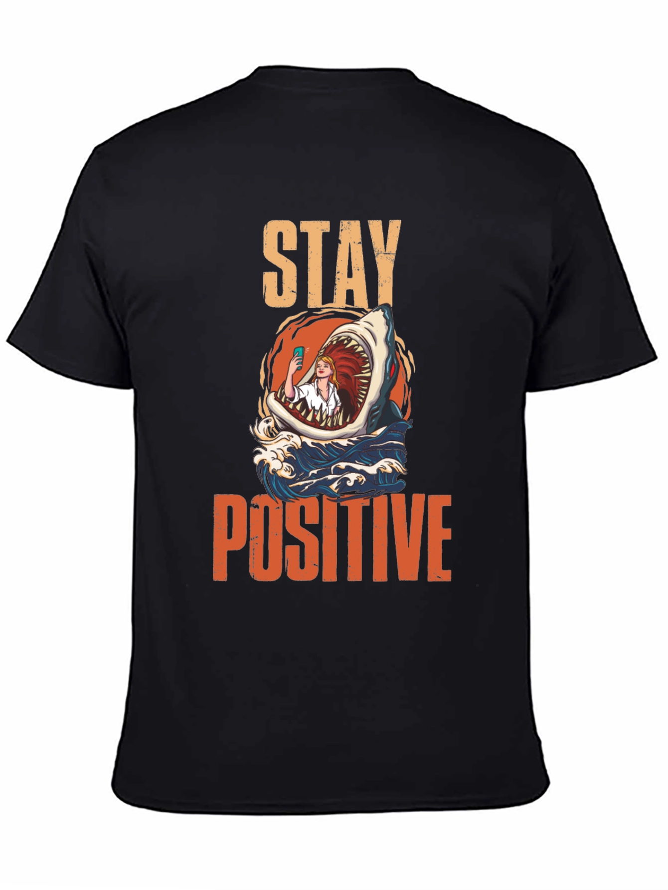 Stay Positive Shark Selfie Graphic Tee