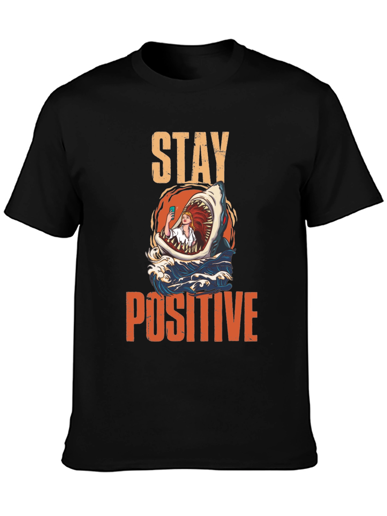 Stay Positive Shark Selfie Graphic Tee