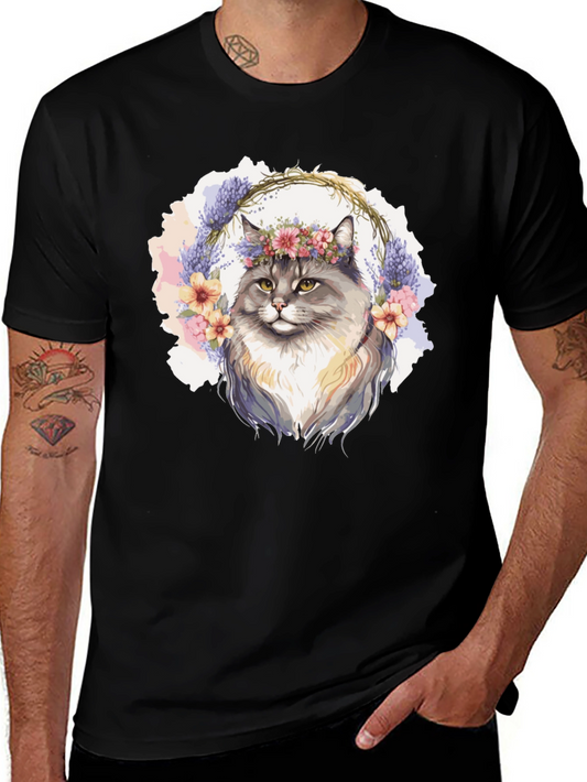 Floral Crown Cat T-Shirt - Unisex Black Tee
