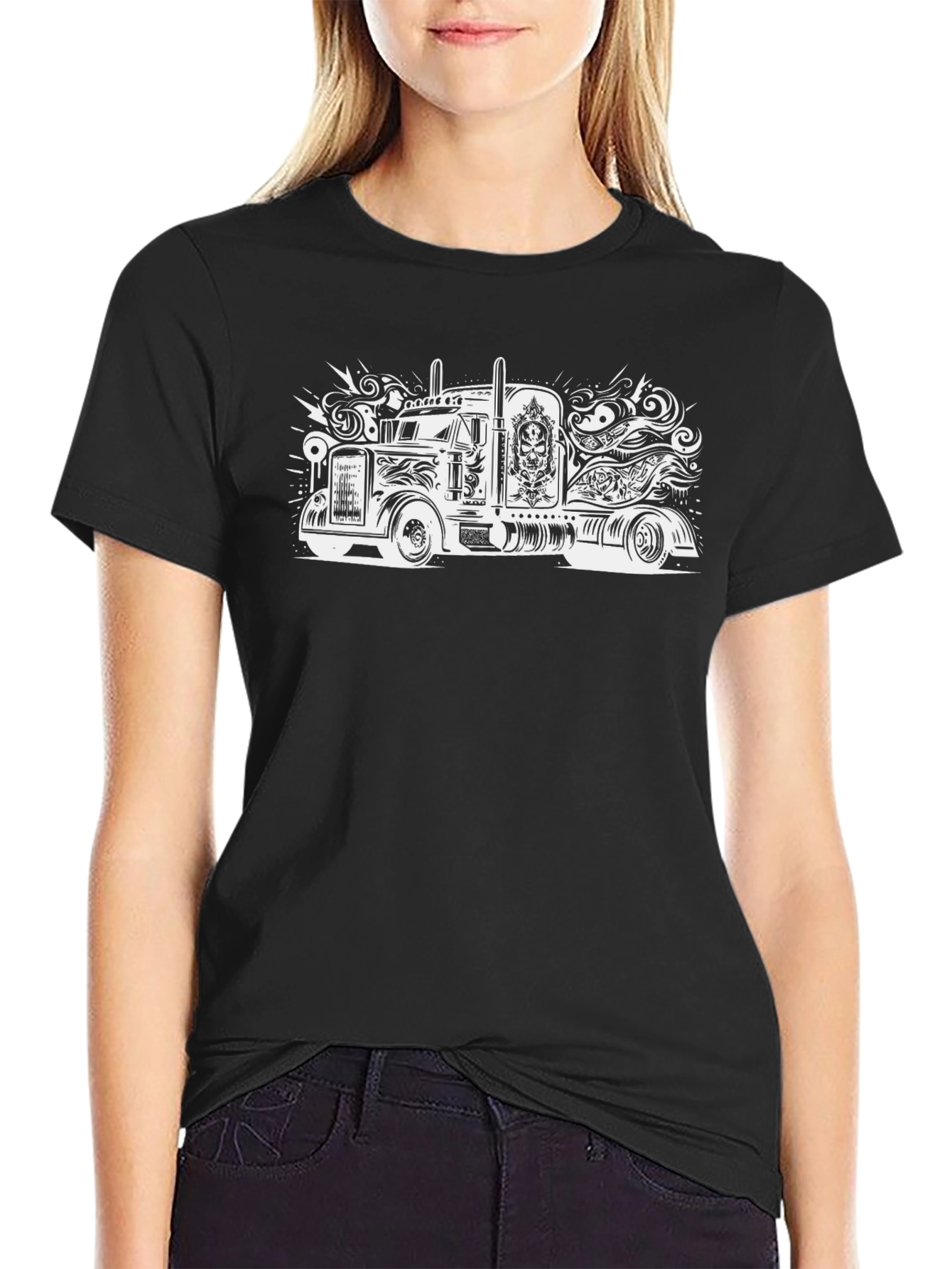 Truck Art Graphic Tee - Black Cotton Blend