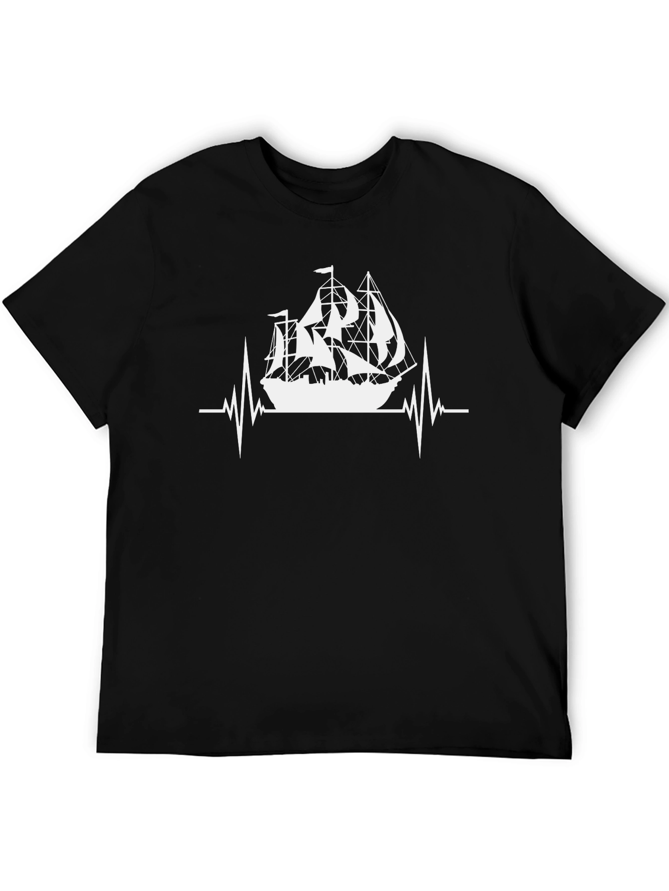 Nautical Heartbeat T-Shirt - Black Sailing Ship Tee