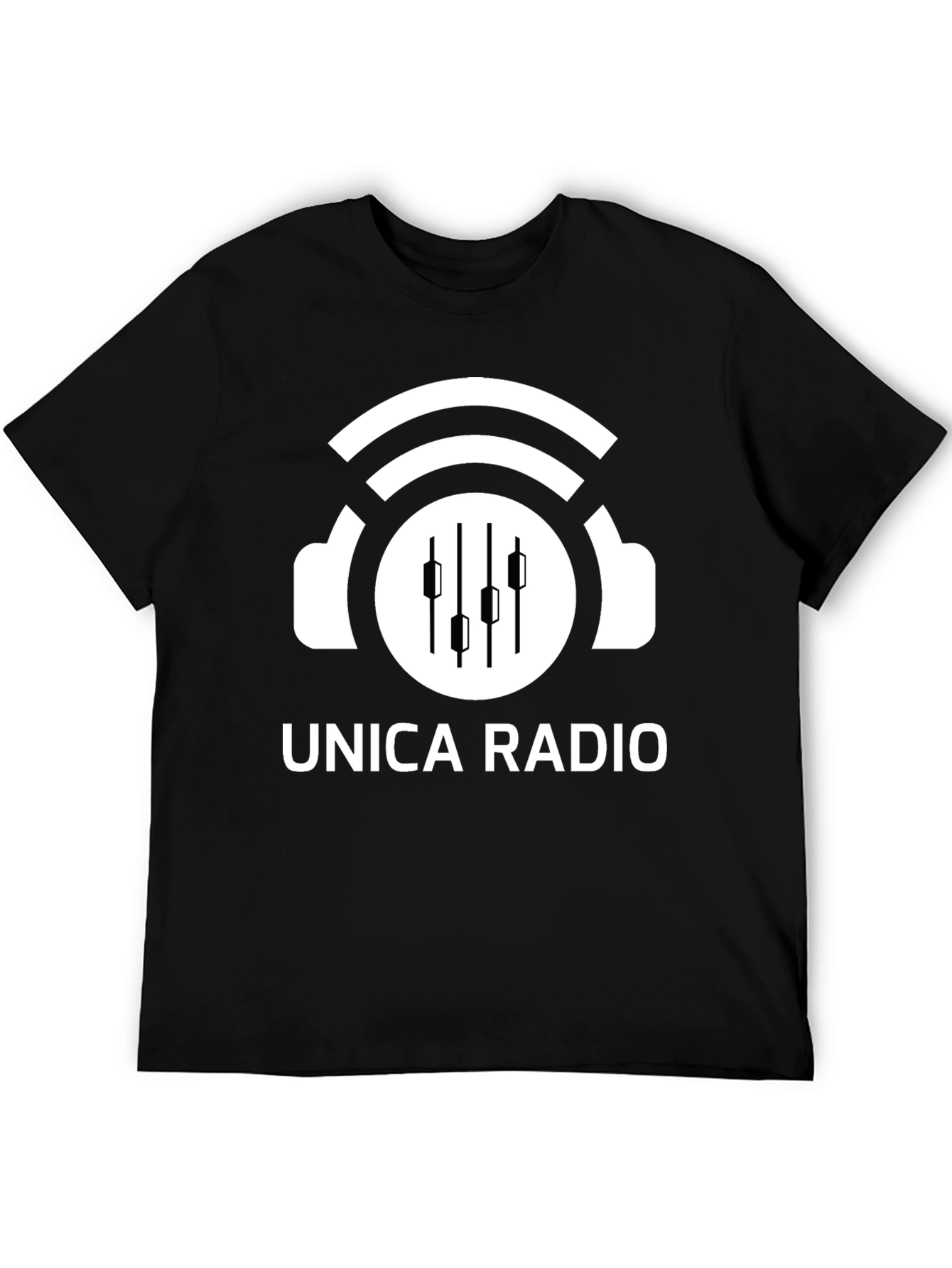 Unica Radio Black T-Shirt with Headphones Logo