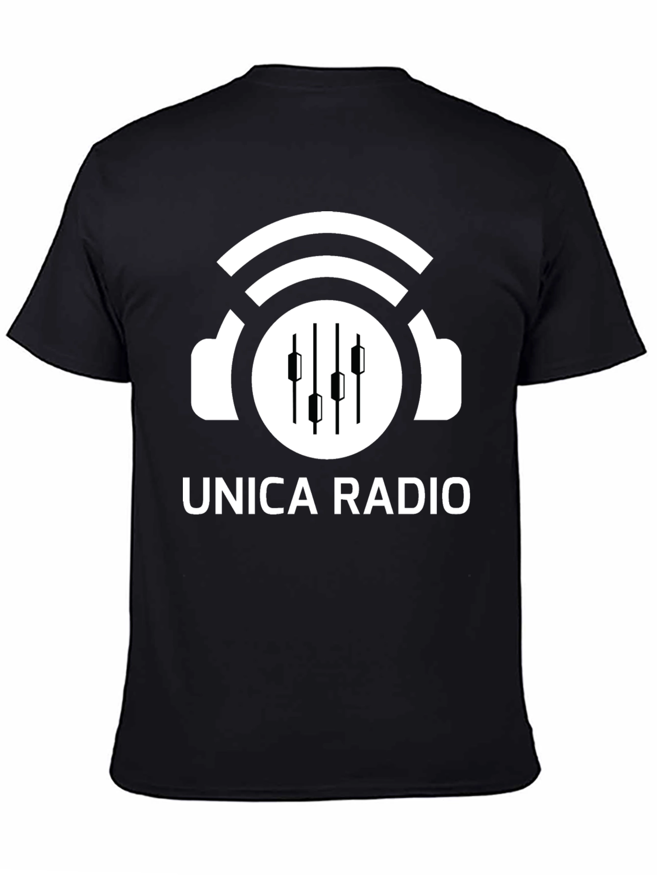 Unica Radio Black T-Shirt with Headphones Logo