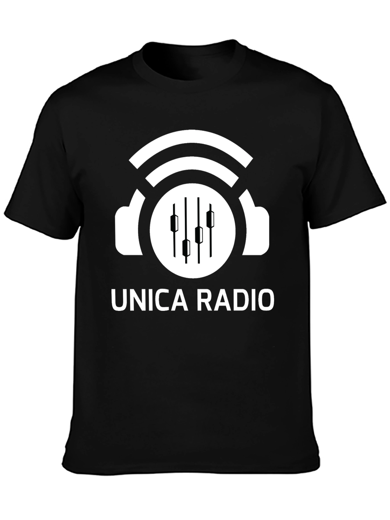 Unica Radio Black T-Shirt with Headphones Logo
