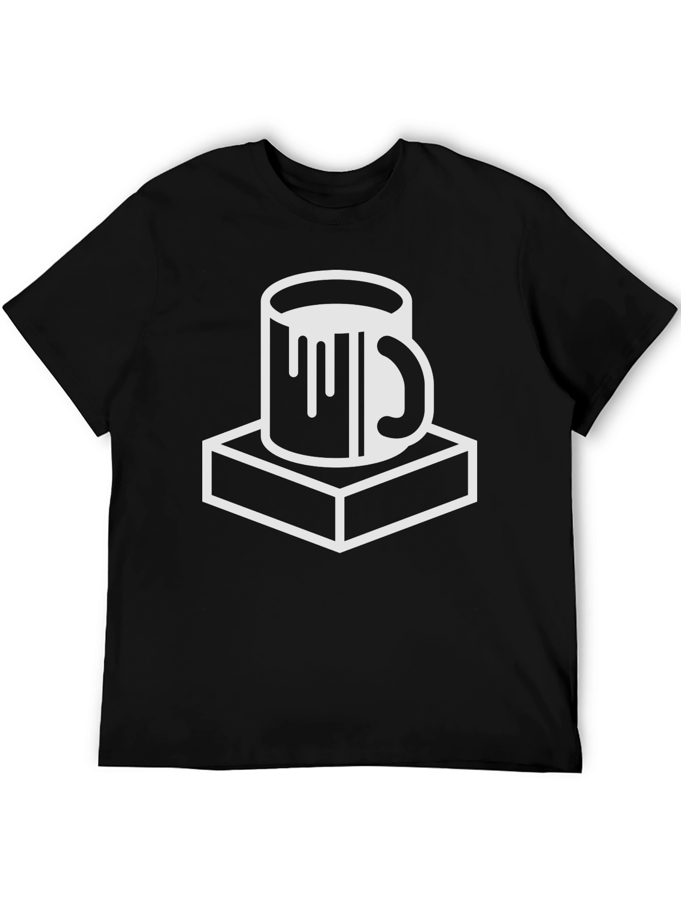 Black T-Shirt with Mug on Plinth Graphic