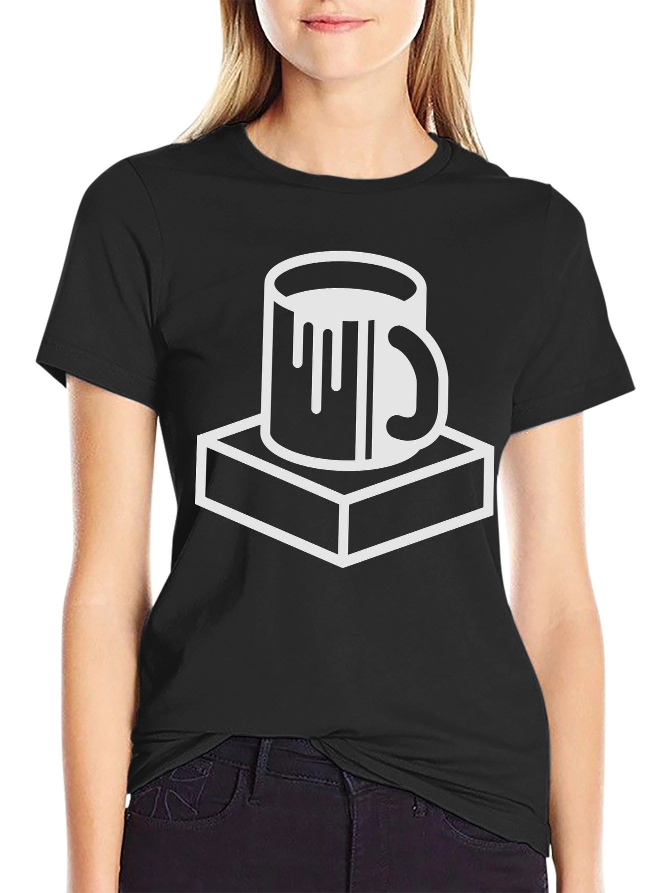Black T-Shirt with Mug on Plinth Graphic