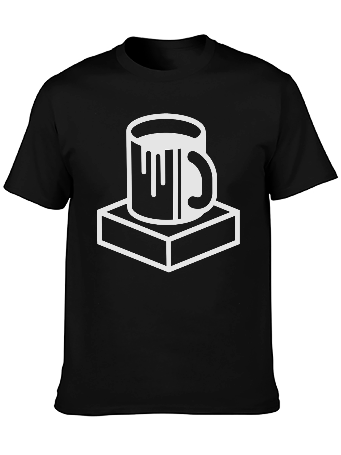 Black T-Shirt with Mug on Plinth Graphic