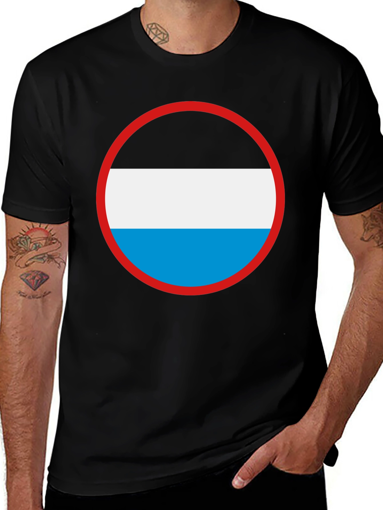 Graphic Circle T-Shirt - Black White & Blue