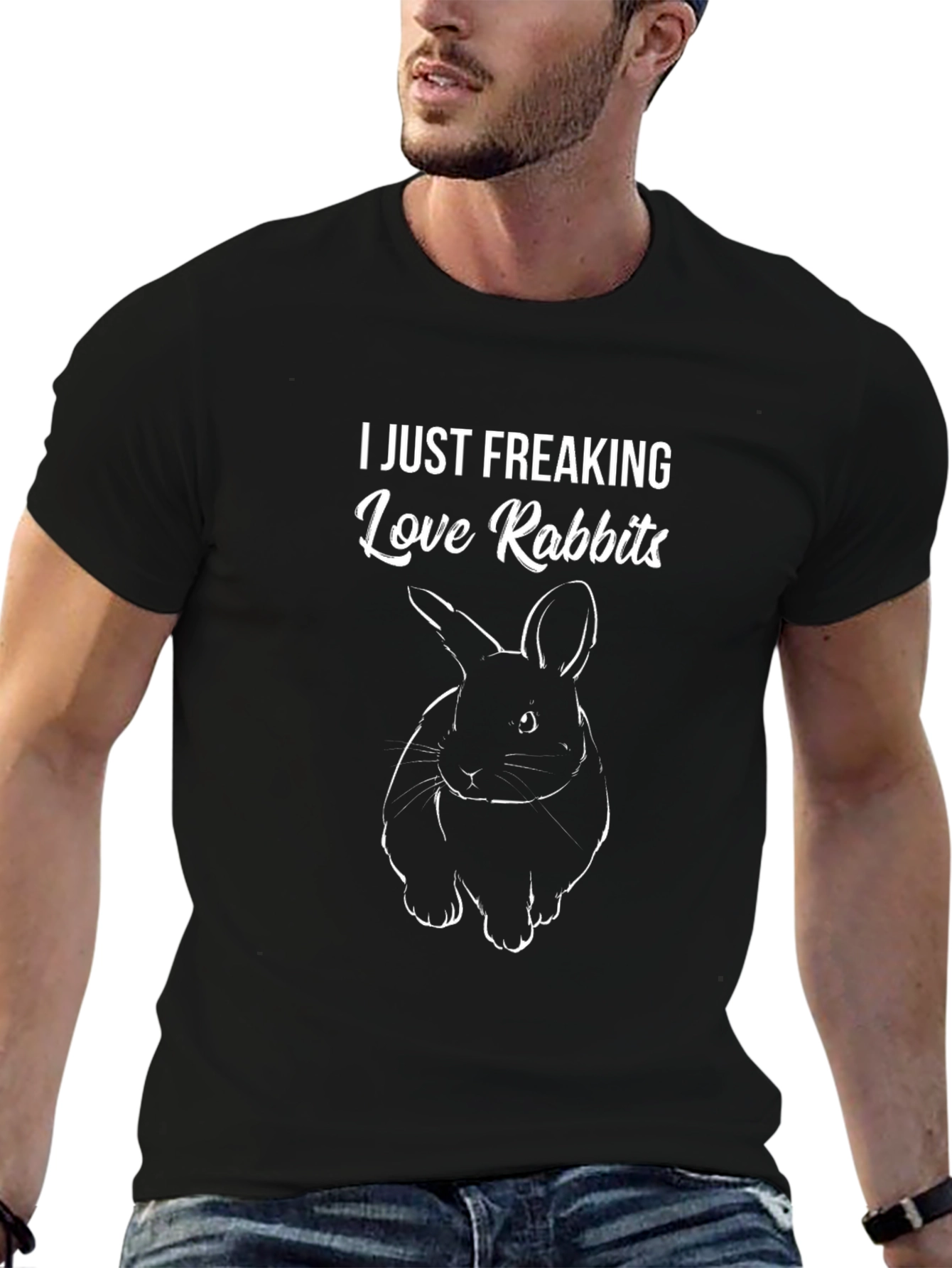 I Just Freaking Love Rabbits Graphic Tee - Black