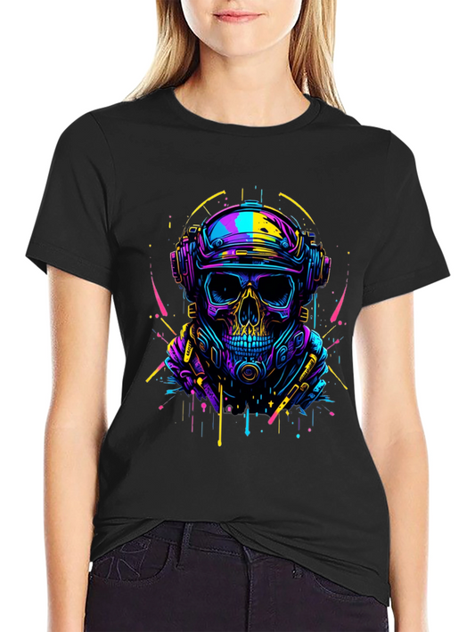 Cyberpunk Skull Graphic Tee - Neon Drip Design