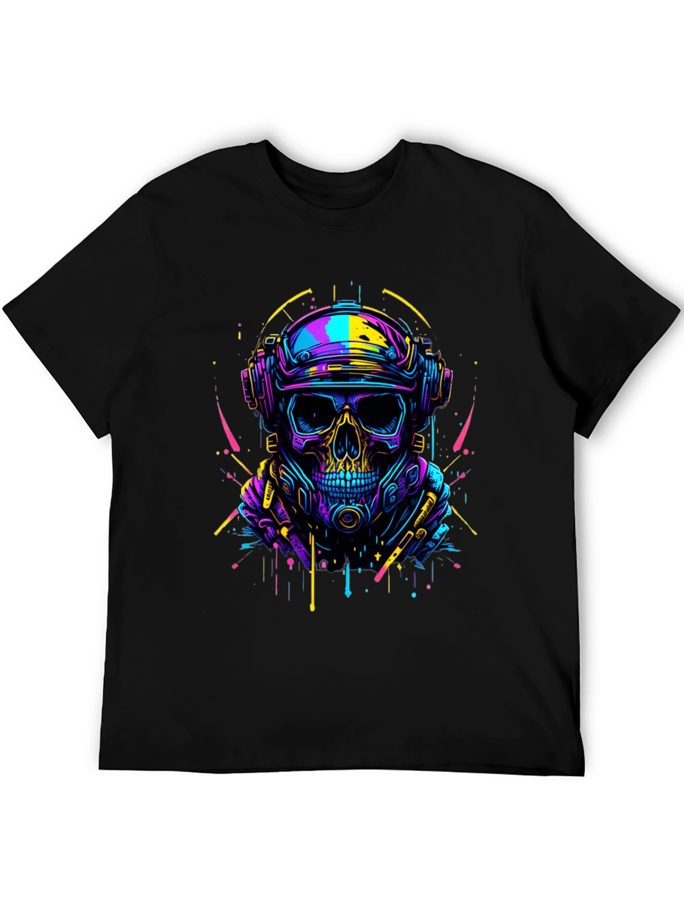 Cyberpunk Skull Graphic Tee - Neon Drip Design