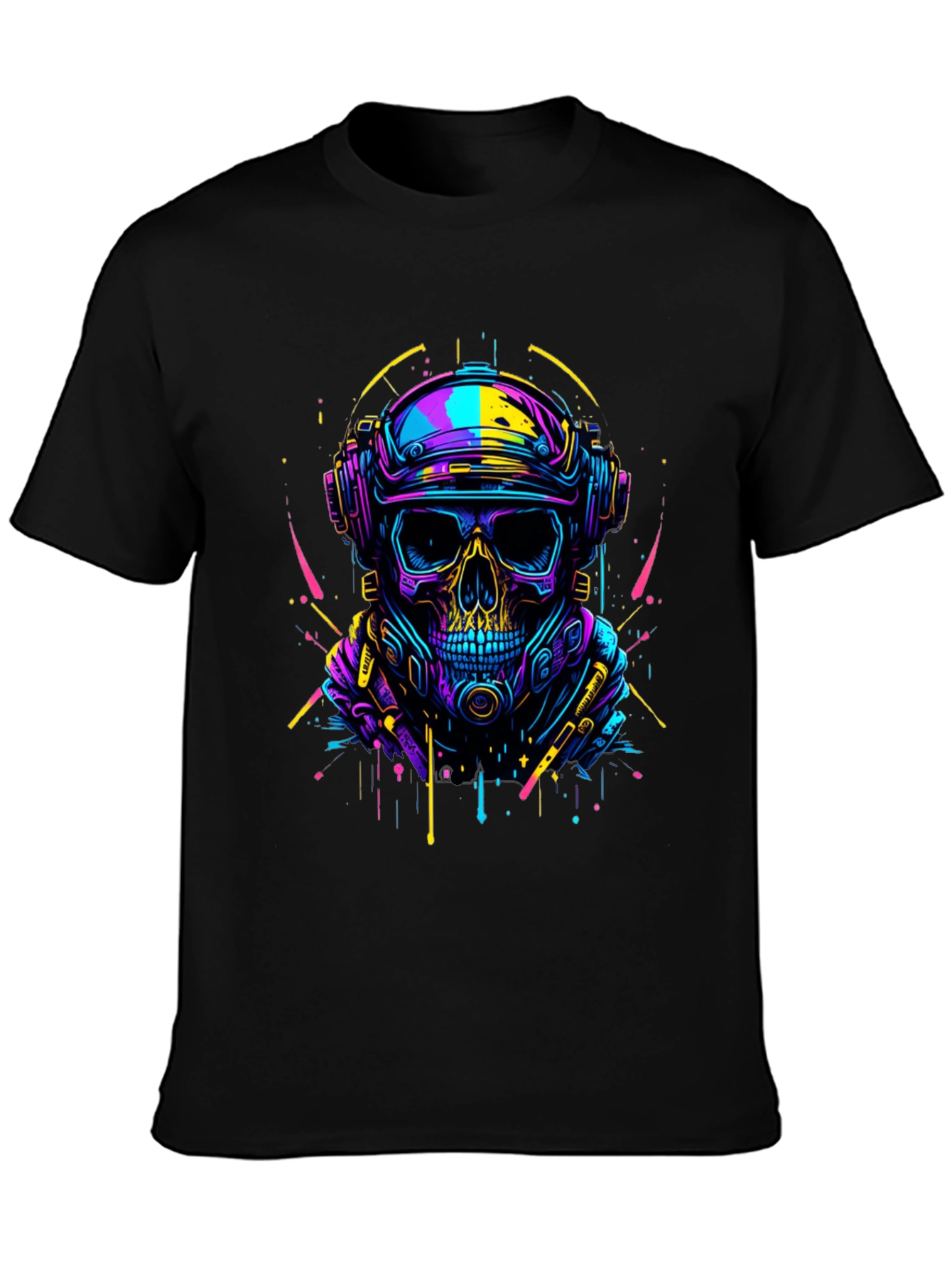 Cyberpunk Skull Graphic Tee - Neon Drip Design