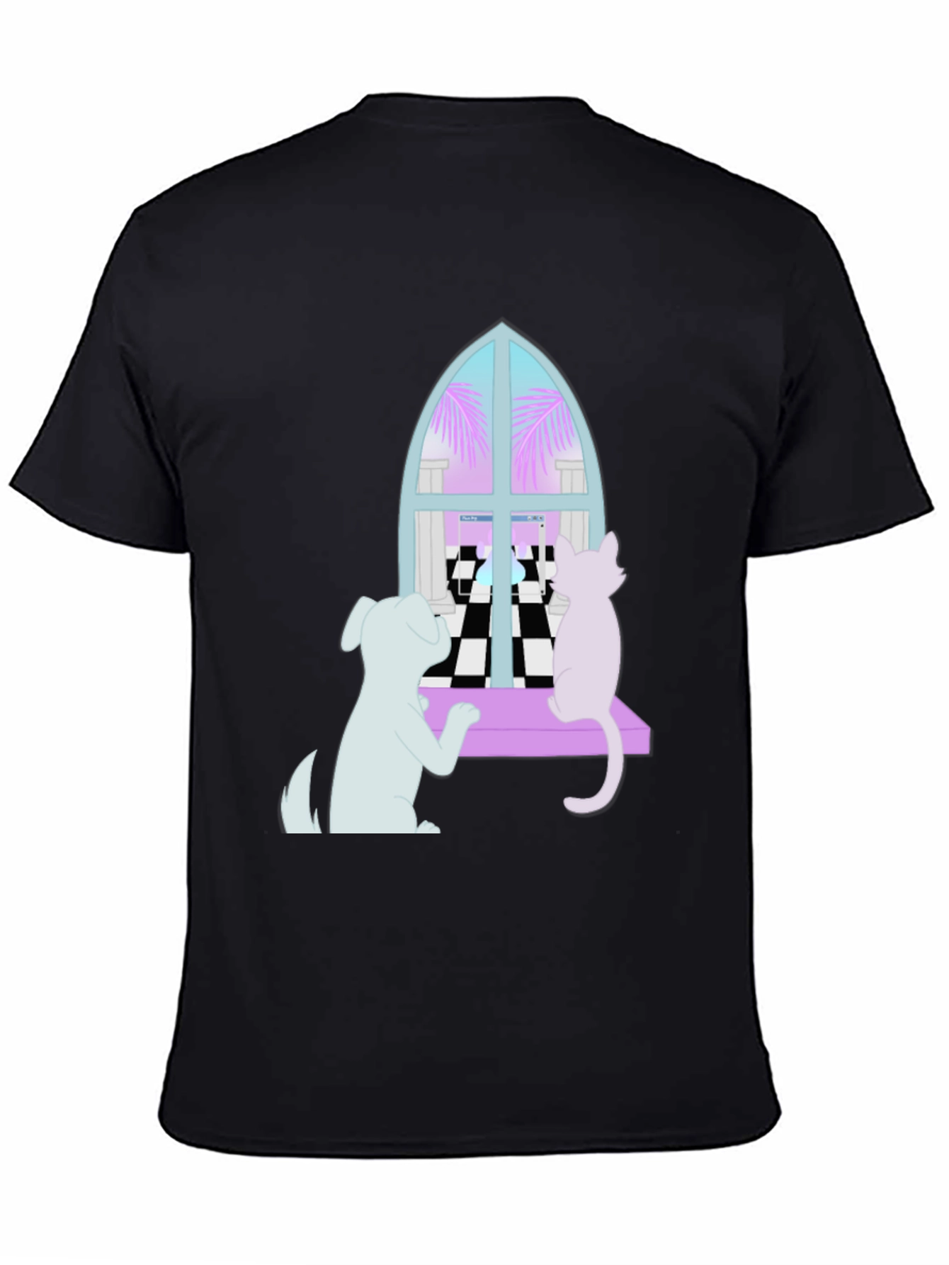 Dog and Cat Window T-Shirt - Black