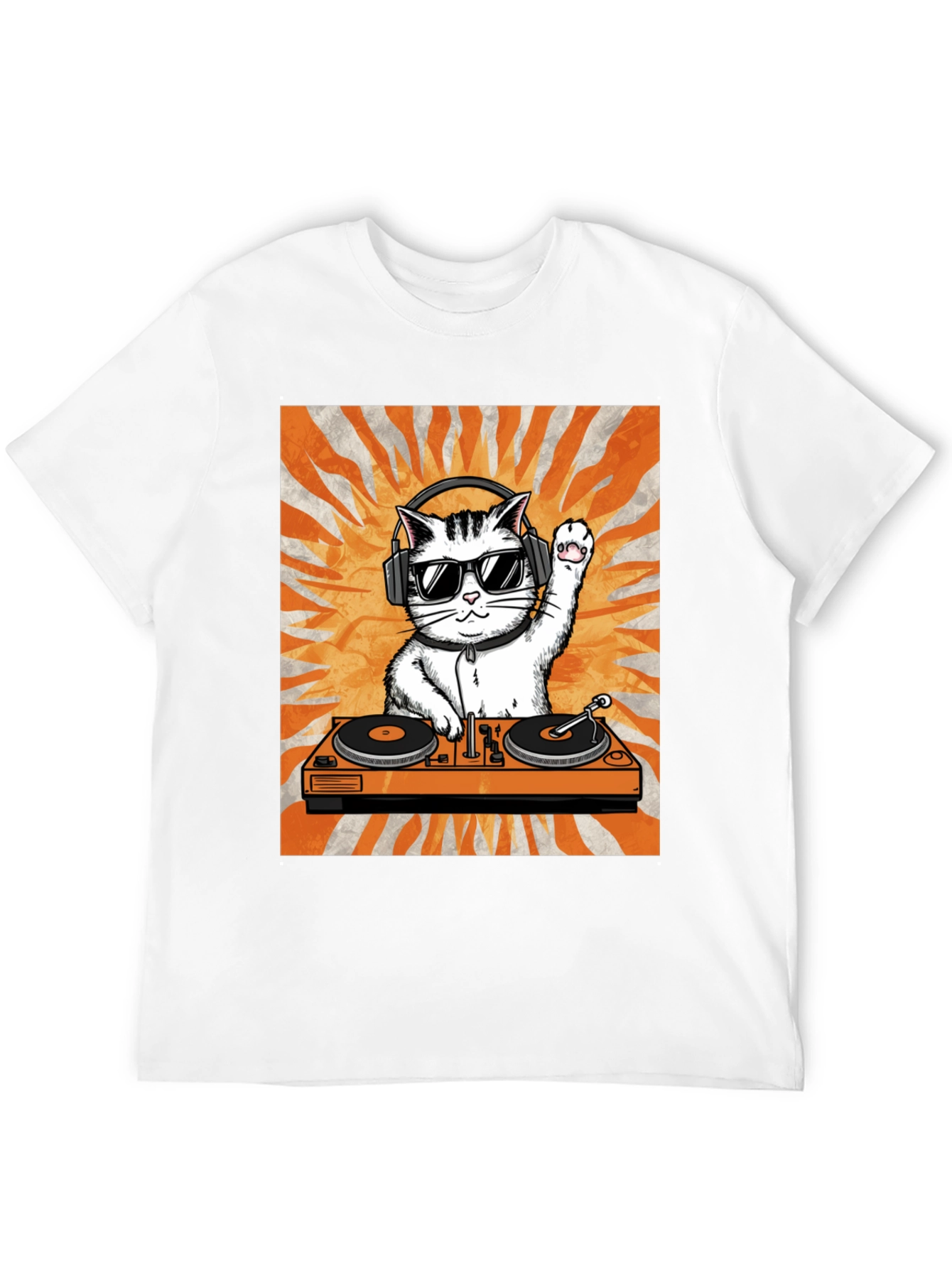 DJ Cat Graphic Tee - Cool Kitten Turntable T-Shirt