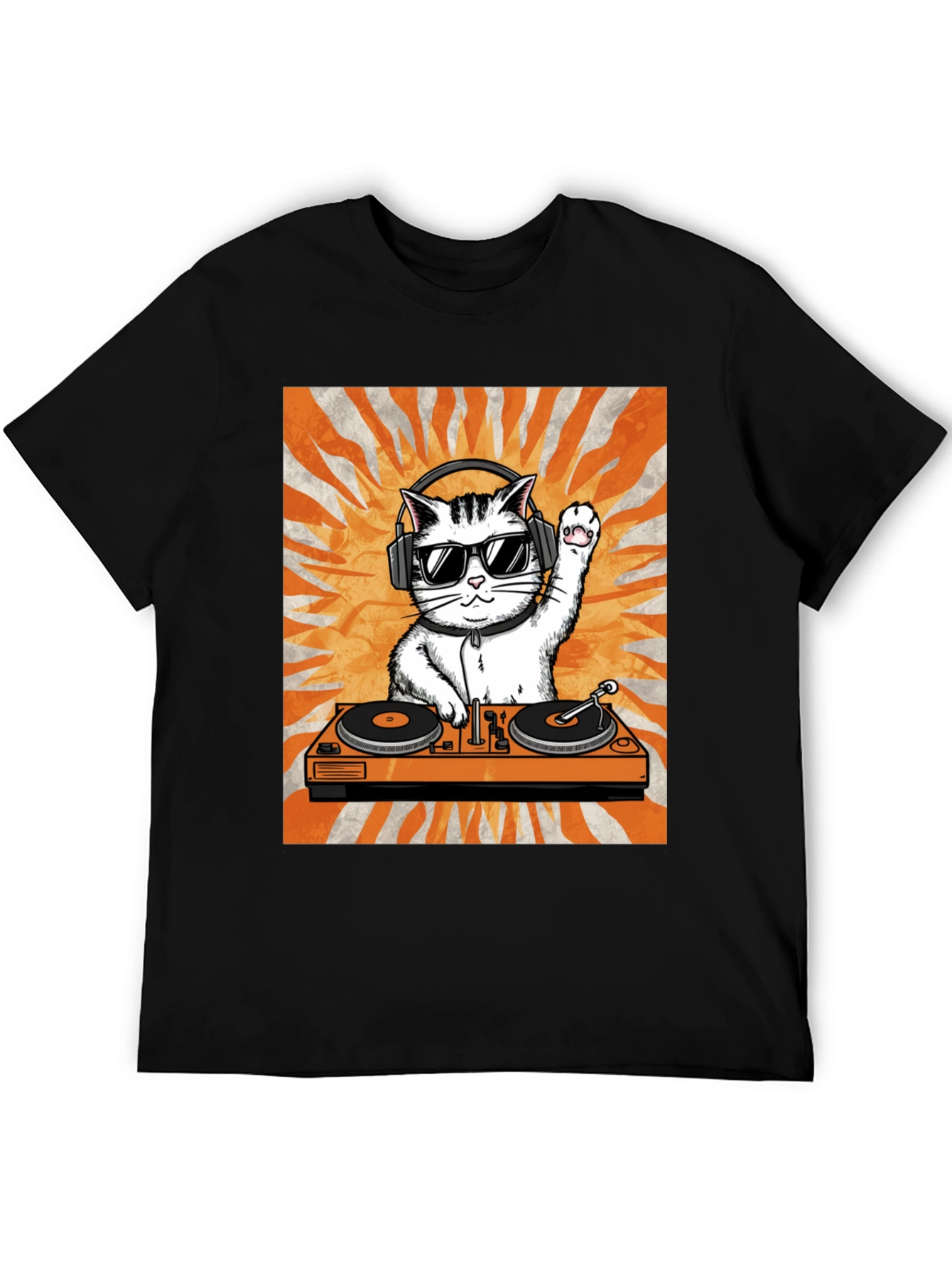 DJ Cat Graphic Tee - Cool Kitten Turntable T-Shirt
