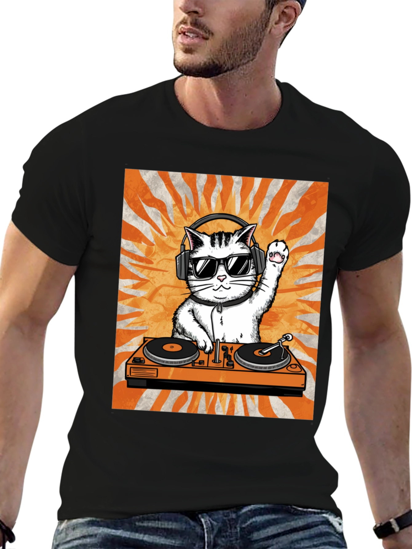 DJ Cat Graphic Tee - Cool Kitten Turntable T-Shirt