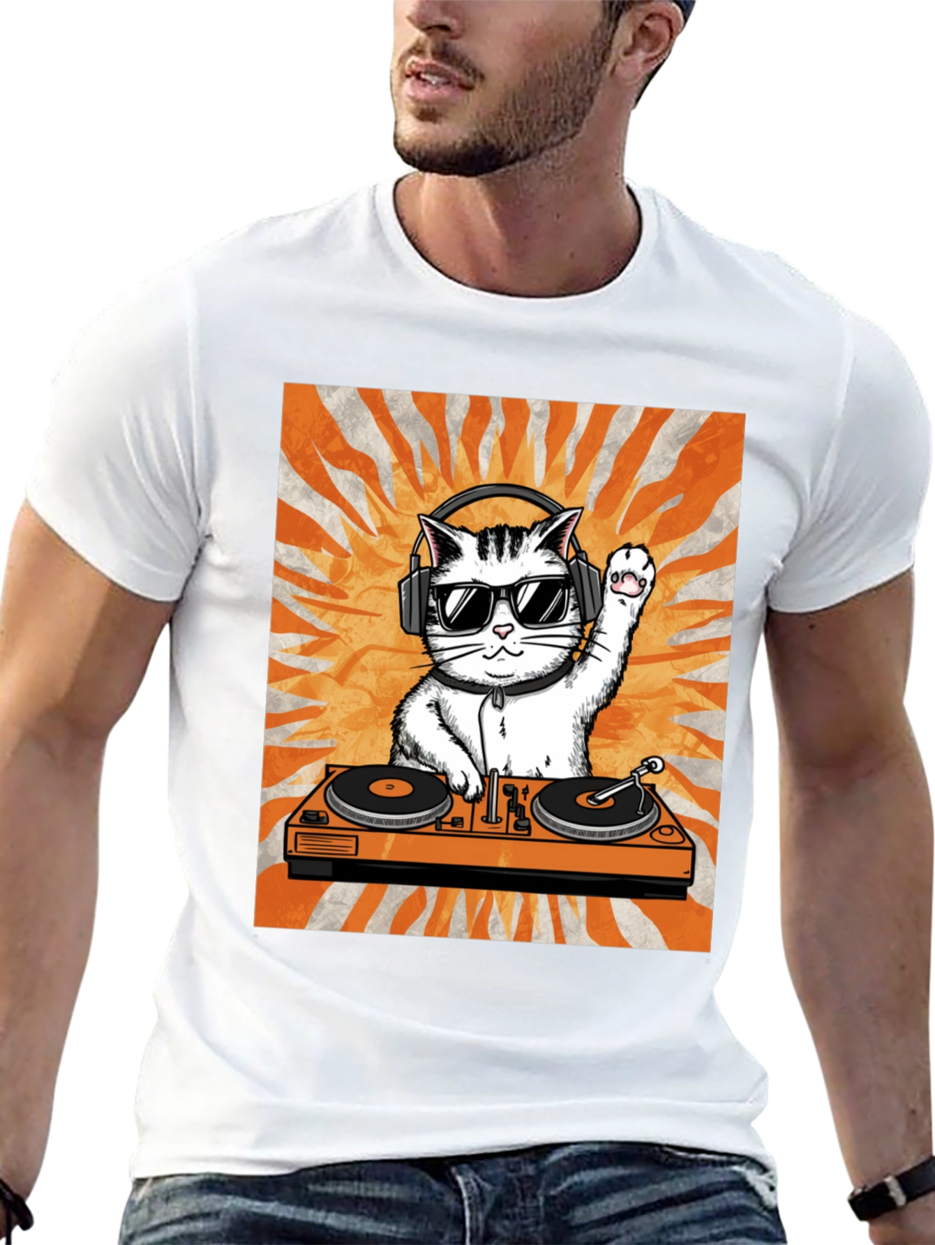 DJ Cat Graphic Tee - Cool Kitten Turntable T-Shirt