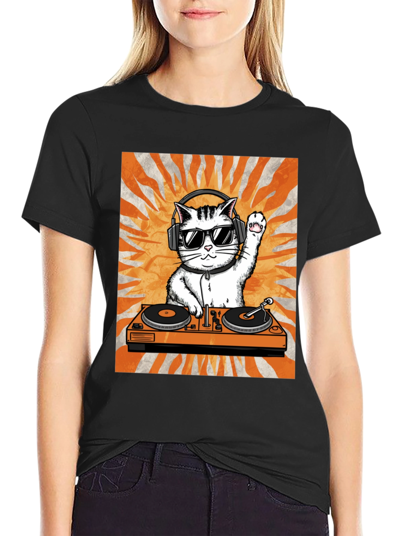 DJ Cat Graphic Tee - Cool Kitten Turntable T-Shirt