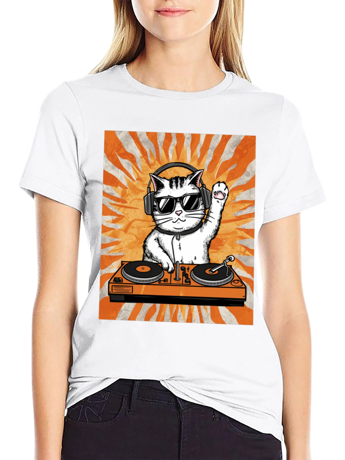 DJ Cat Graphic Tee - Cool Kitten Turntable T-Shirt