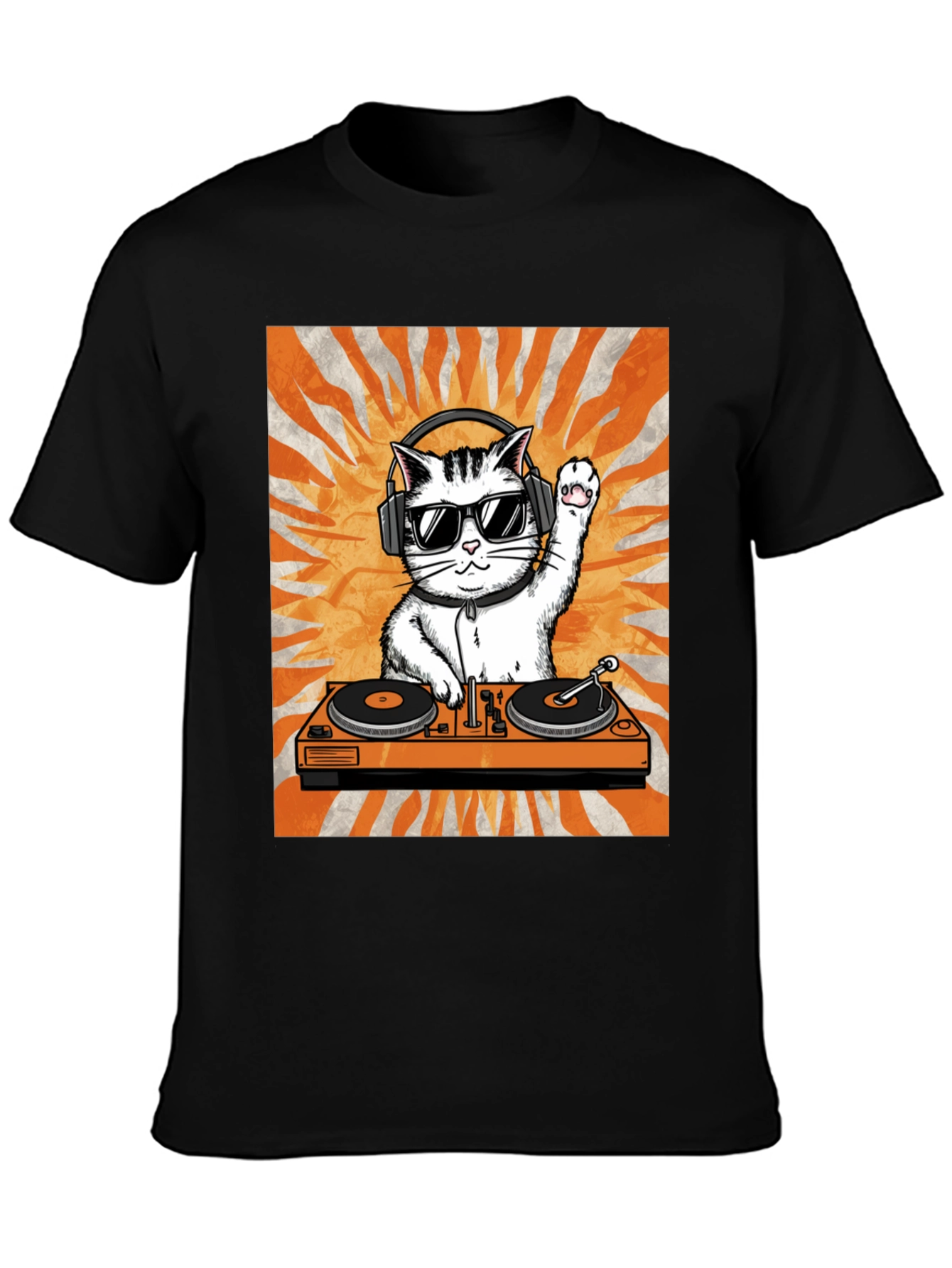 DJ Cat Graphic Tee - Cool Kitten Turntable T-Shirt