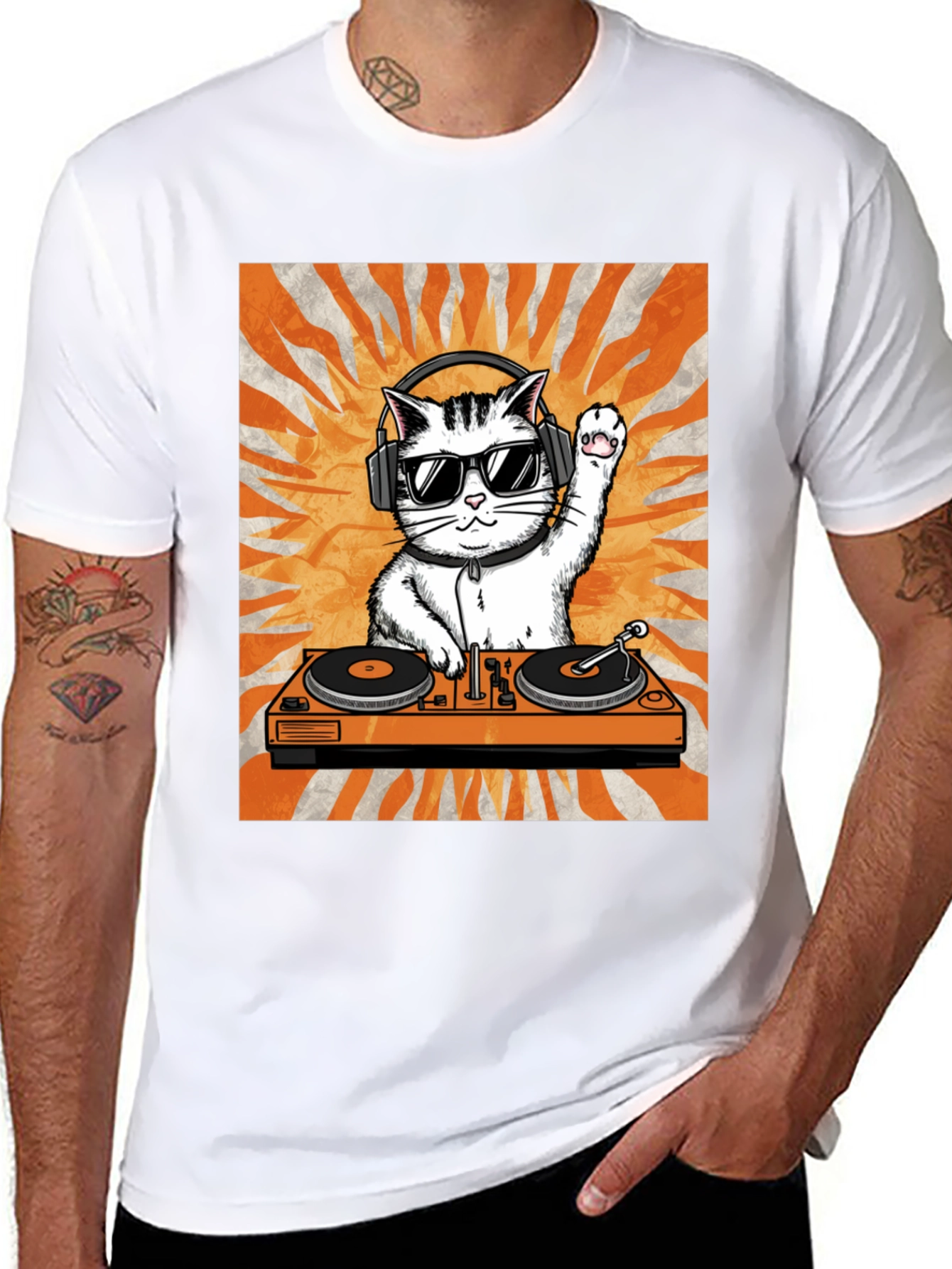 DJ Cat Graphic Tee - Cool Kitten Turntable T-Shirt