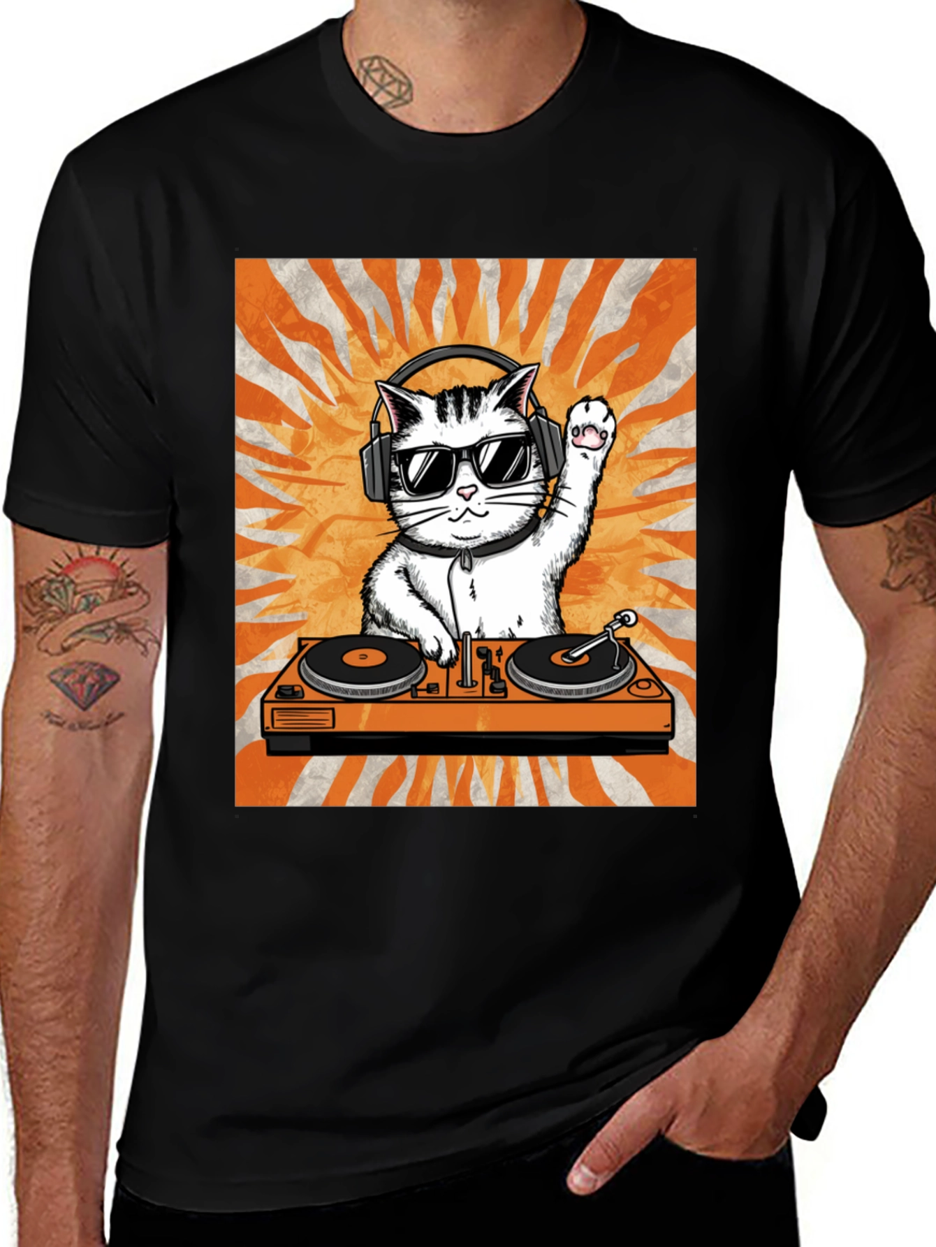 DJ Cat Graphic Tee - Cool Kitten Turntable T-Shirt