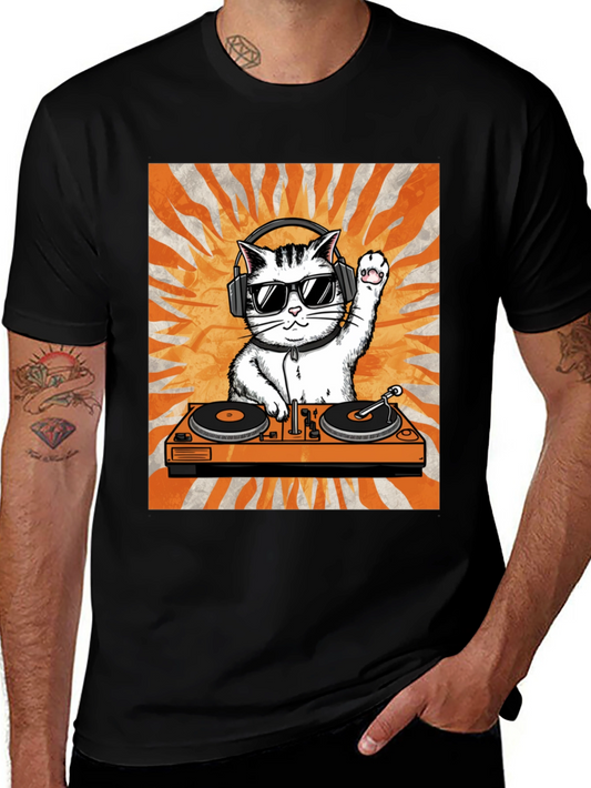 DJ Cat Graphic Tee - Cool Kitten Turntable T-Shirt