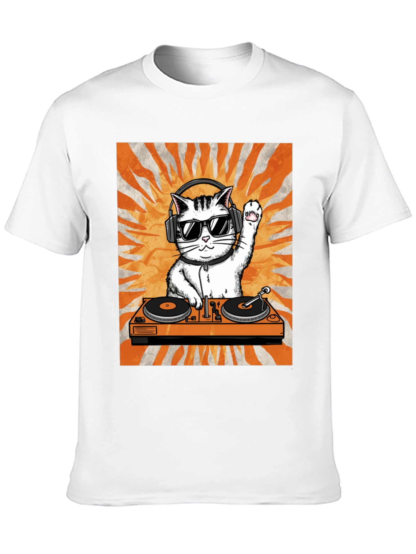 DJ Cat Graphic Tee - Cool Kitten Turntable T-Shirt