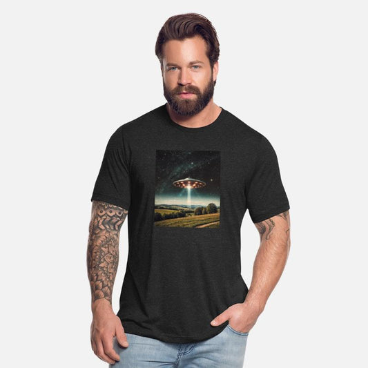 UFO over field emitting light