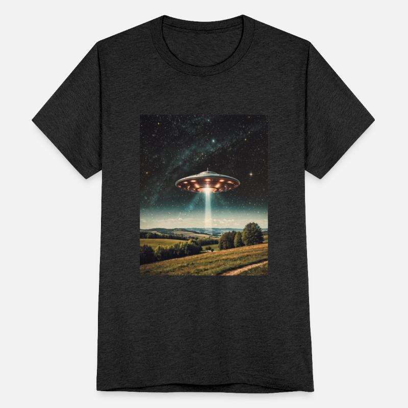 UFO over field emitting light