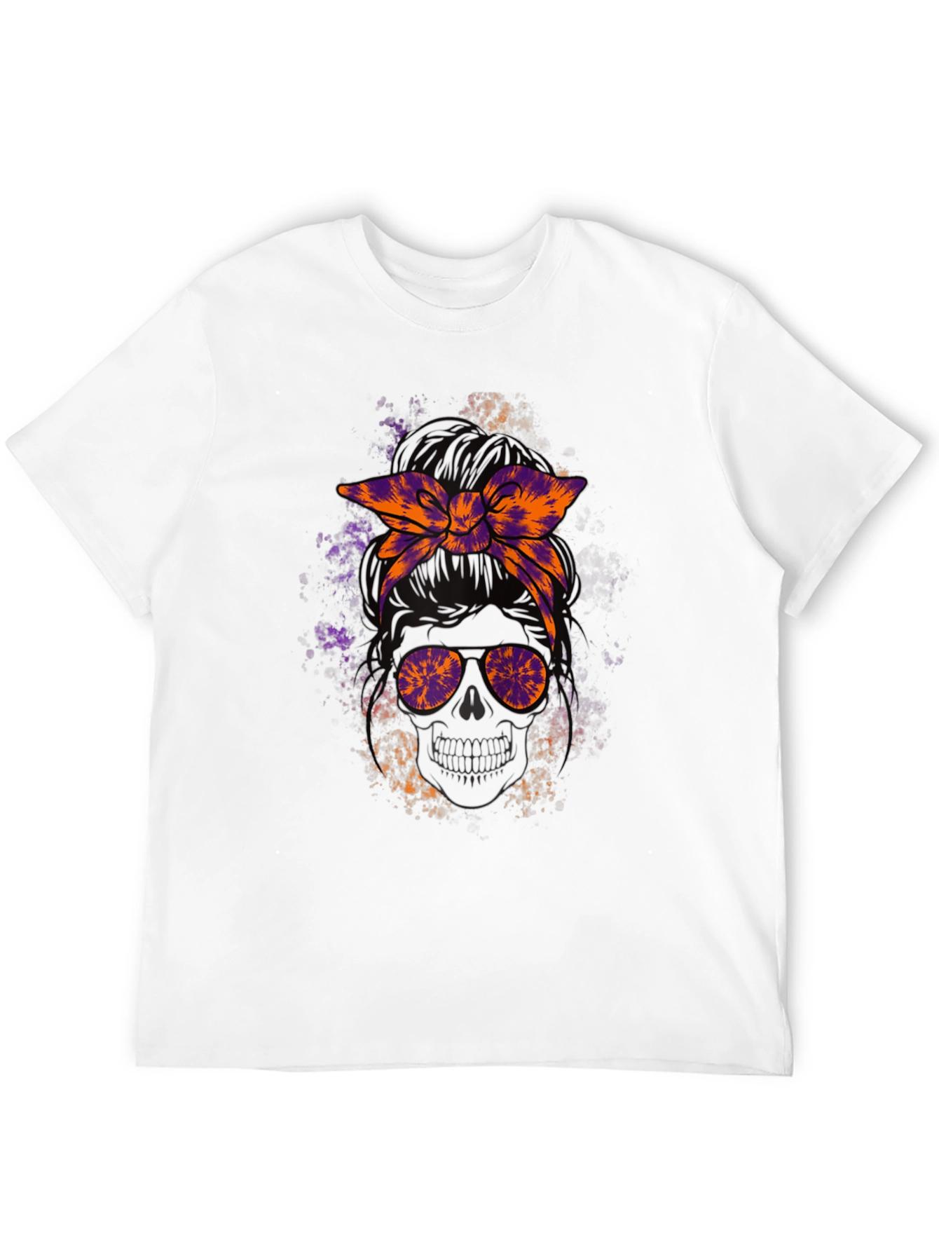 Messy Bun Skull Graphic Tee - Halloween Vibes