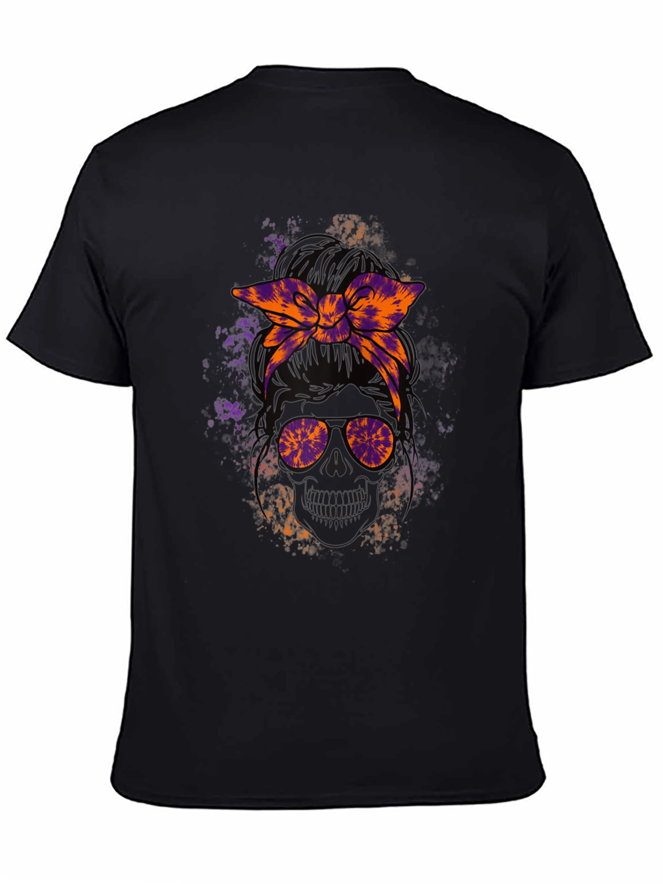 Messy Bun Skull Graphic Tee - Halloween Vibes