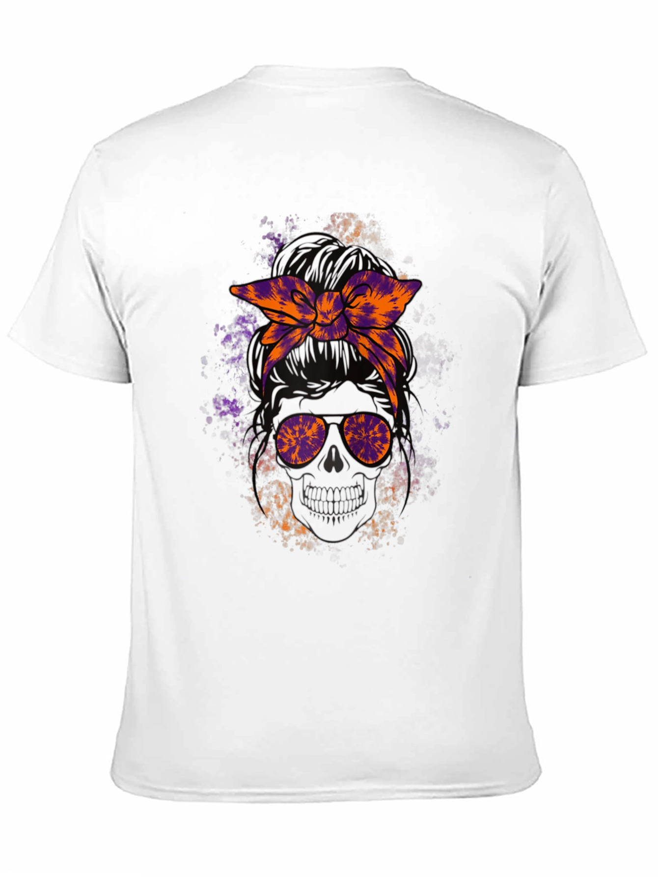 Messy Bun Skull Graphic Tee - Halloween Vibes