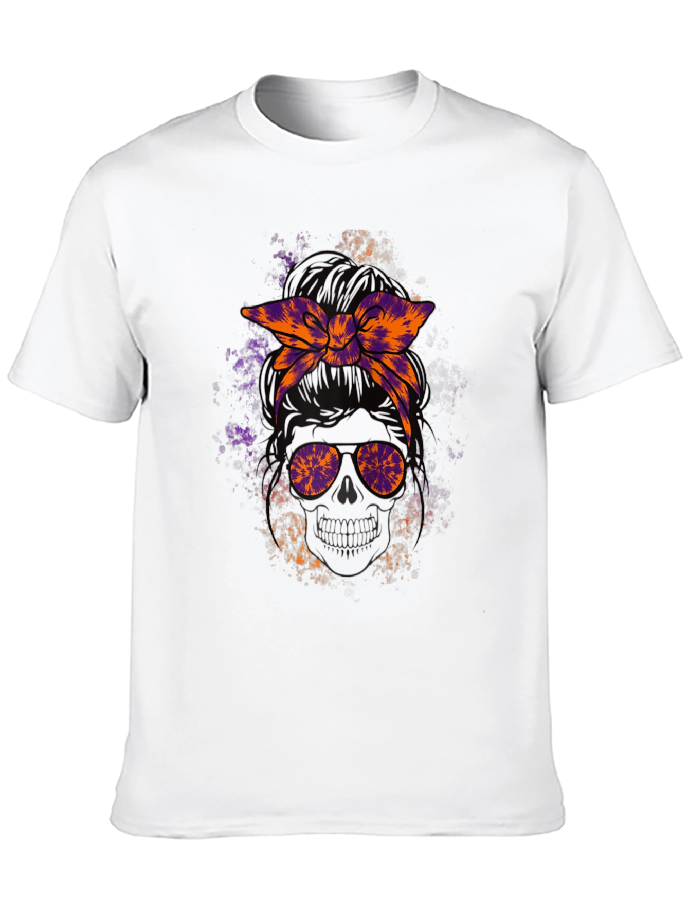 Messy Bun Skull Graphic Tee - Halloween Vibes