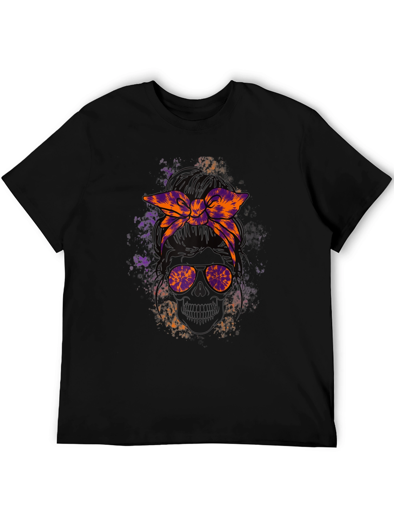 Messy Bun Skull Graphic Tee - Halloween Vibes