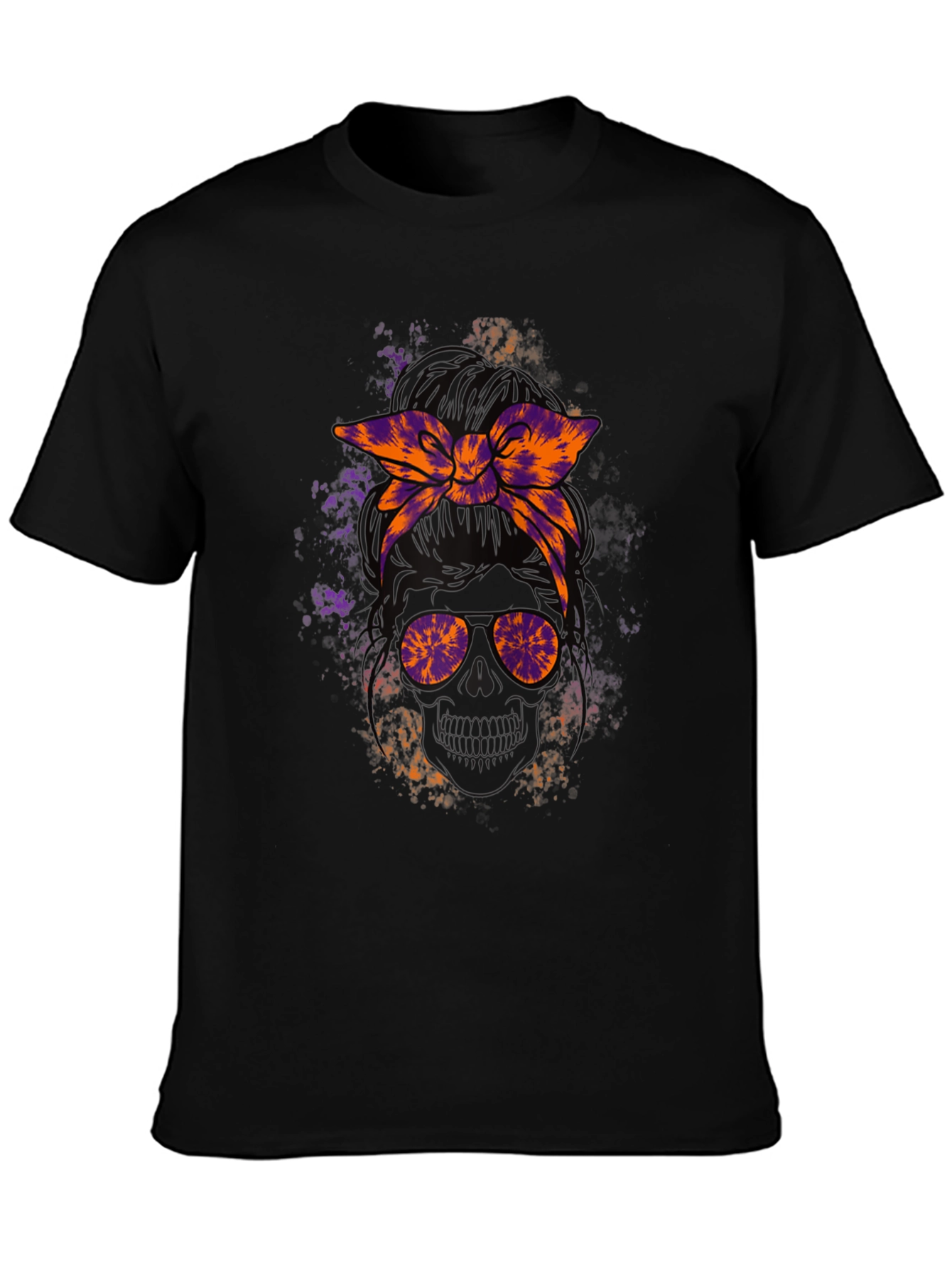 Messy Bun Skull Graphic Tee - Halloween Vibes