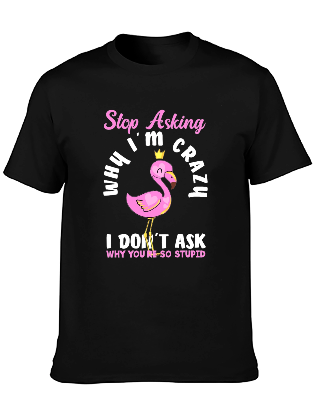 Funny Flamingo T-Shirt - Stop Asking Why Im Crazy
