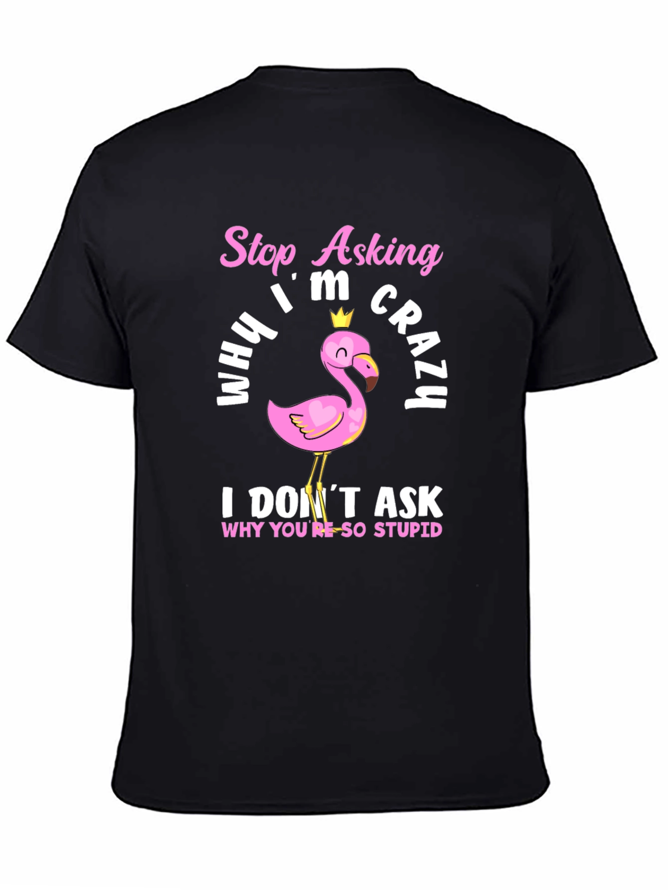 Funny Flamingo T-Shirt - Stop Asking Why Im Crazy