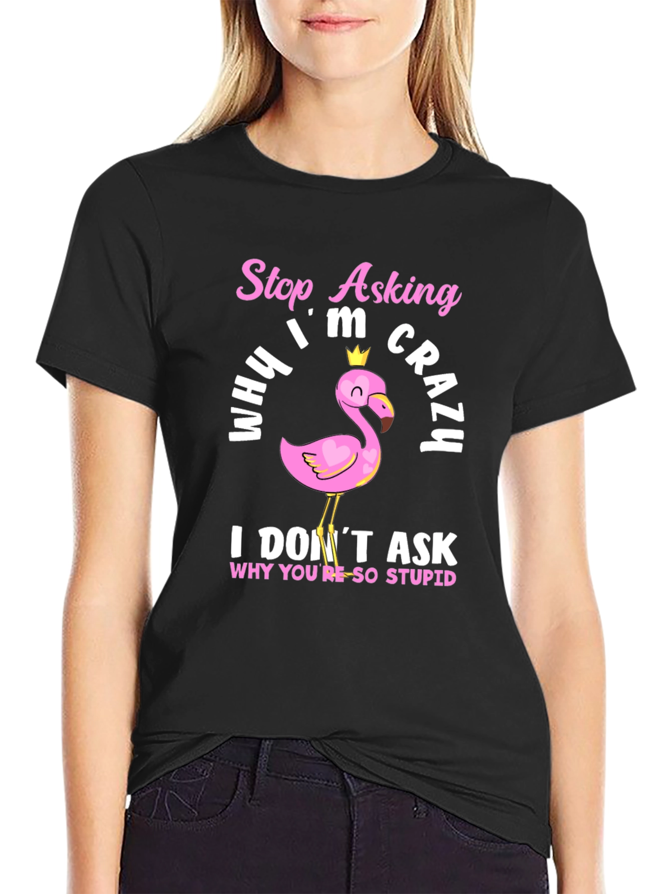 Funny Flamingo T-Shirt - Stop Asking Why Im Crazy