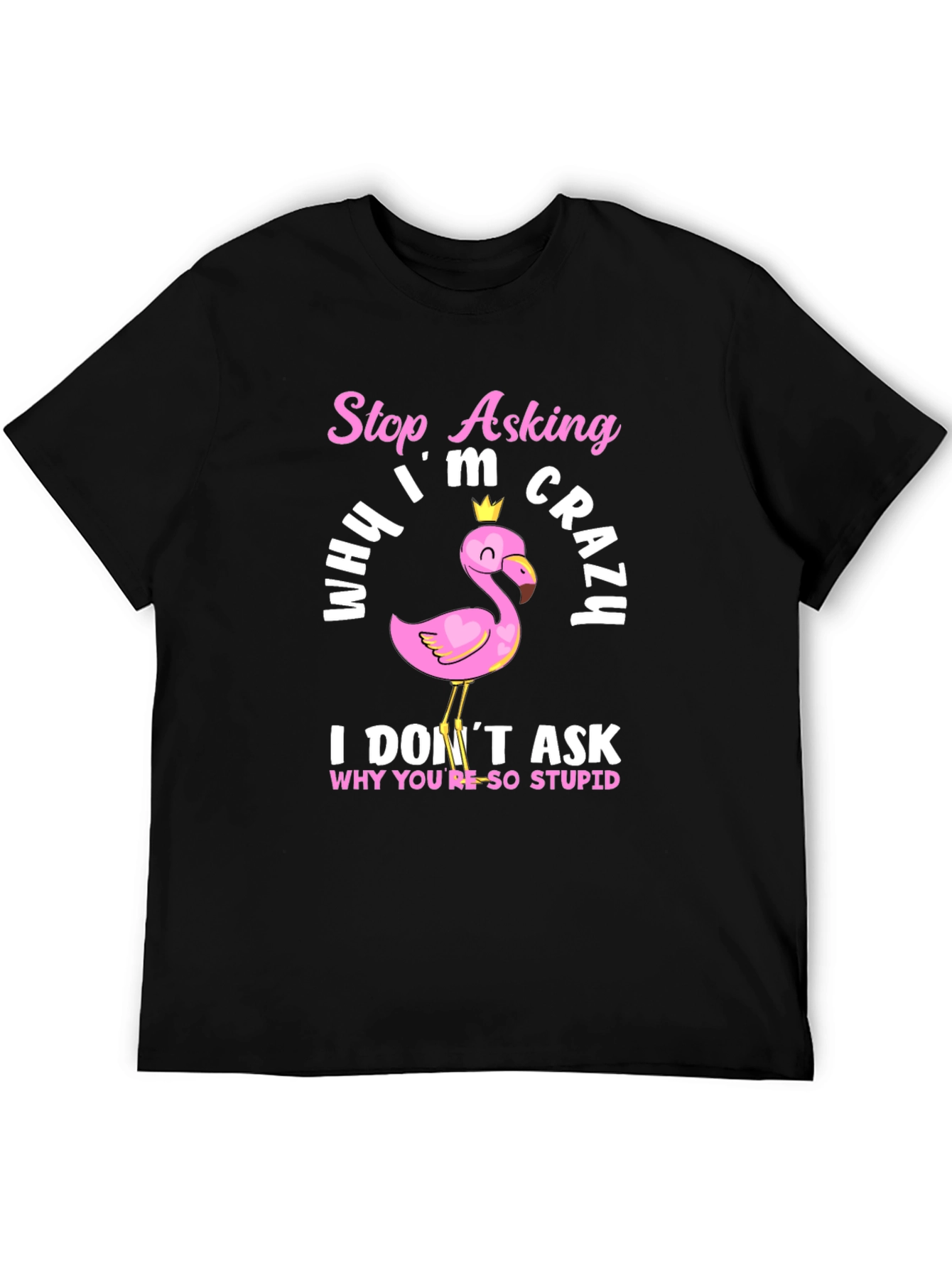Funny Flamingo T-Shirt - Stop Asking Why Im Crazy