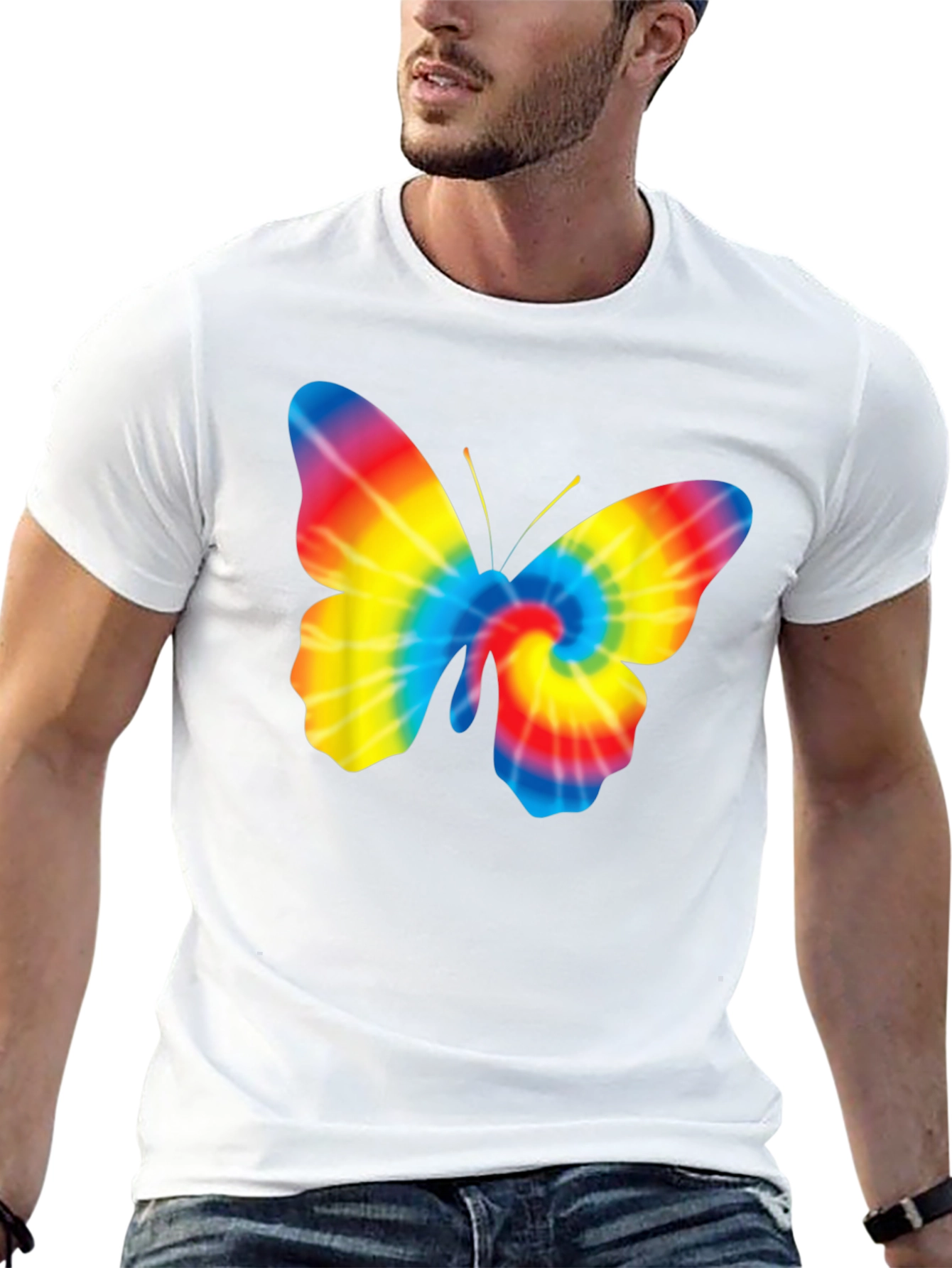 Tie Dye Butterfly Graphic Black T-Shirt