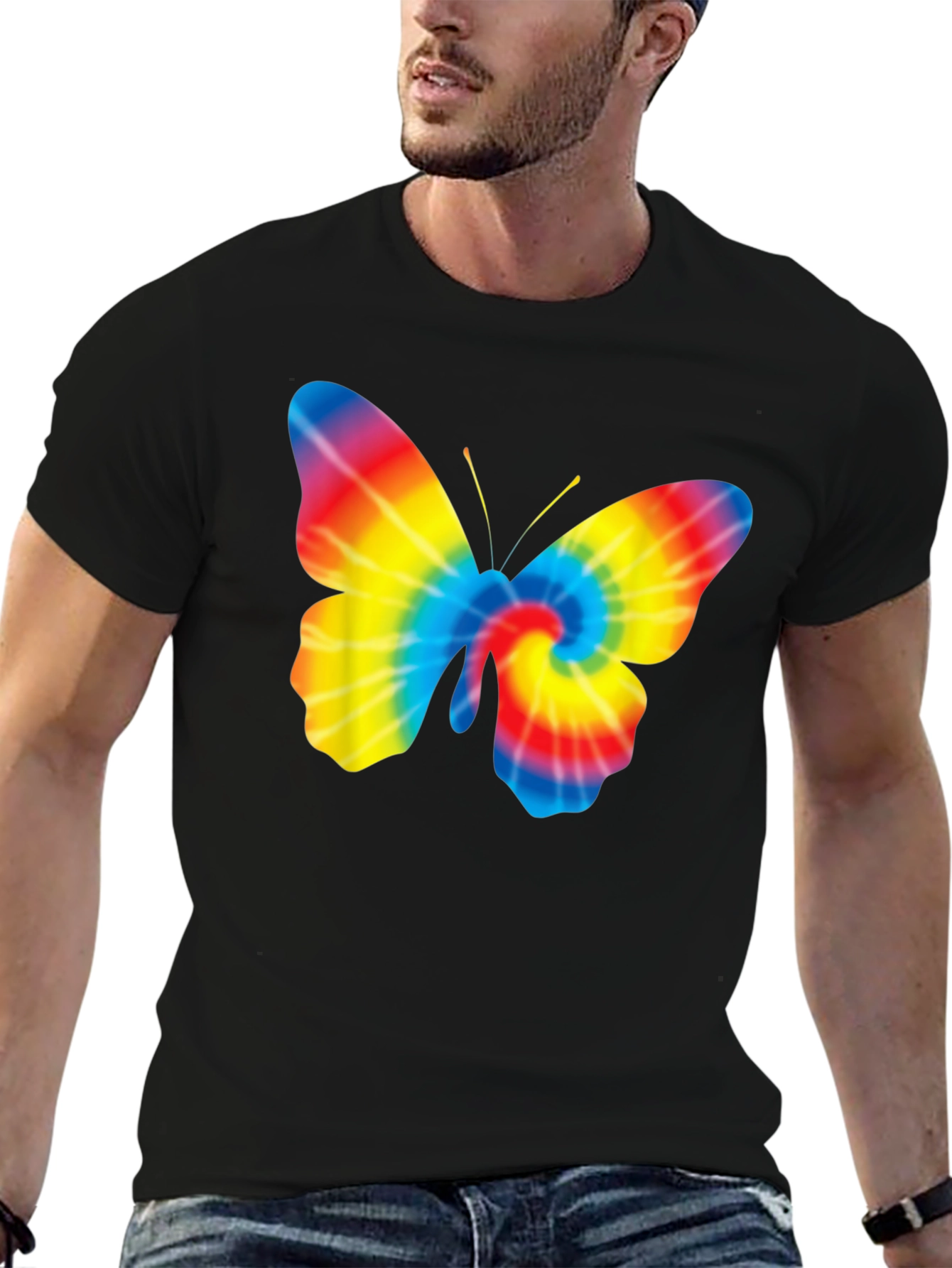 Tie Dye Butterfly Graphic Black T-Shirt