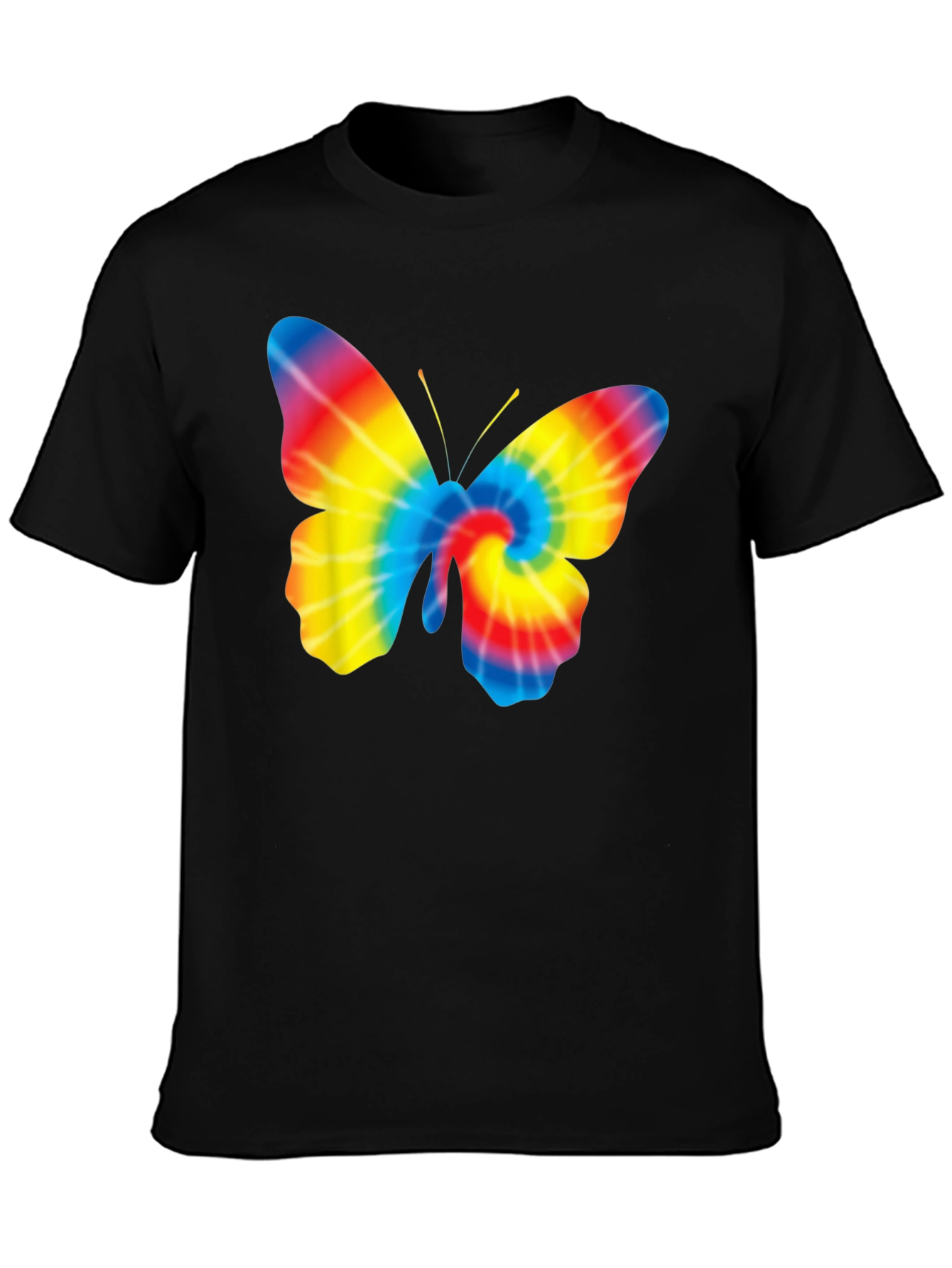 Tie Dye Butterfly Graphic Black T-Shirt