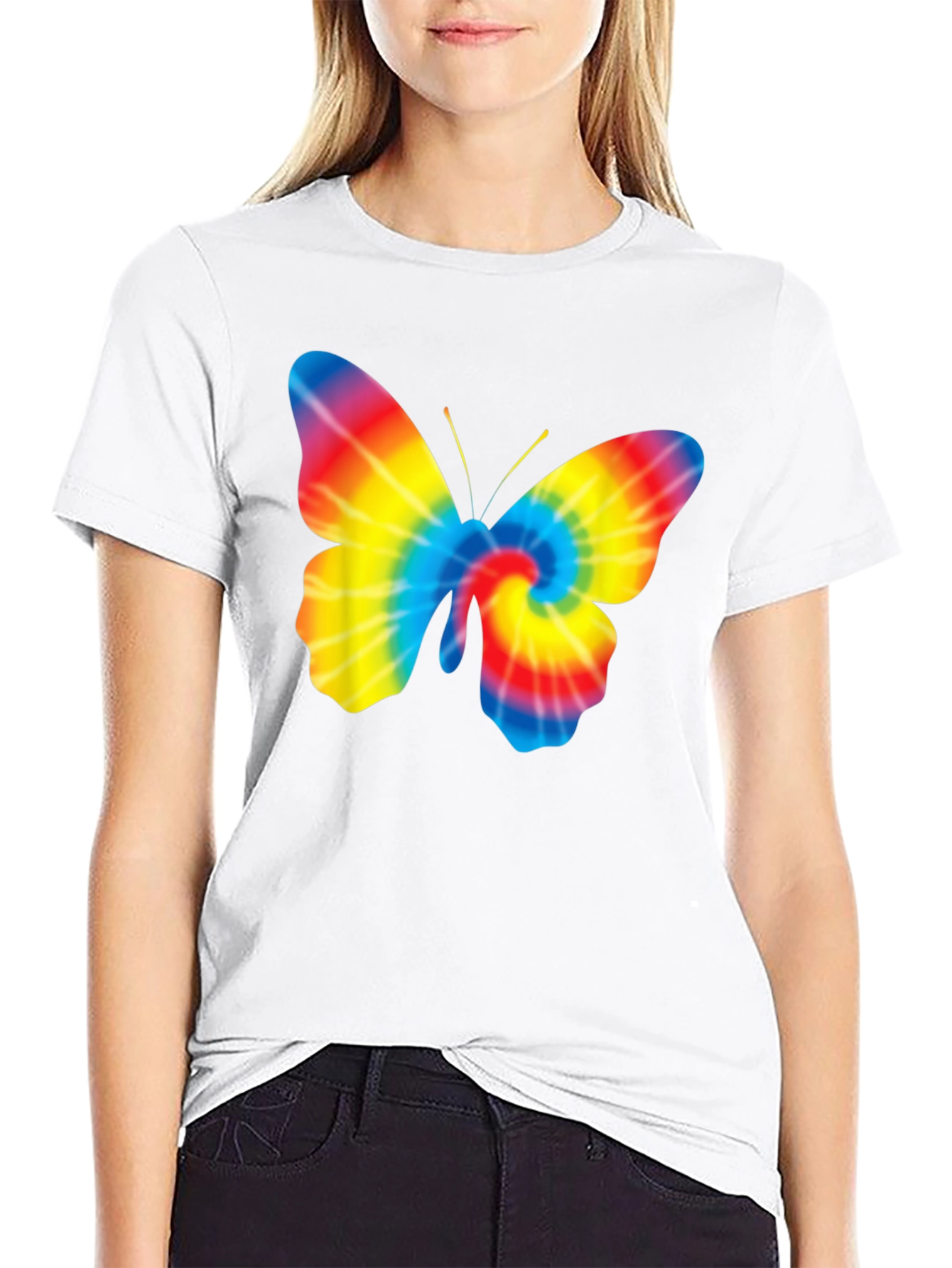 Tie Dye Butterfly Graphic Black T-Shirt