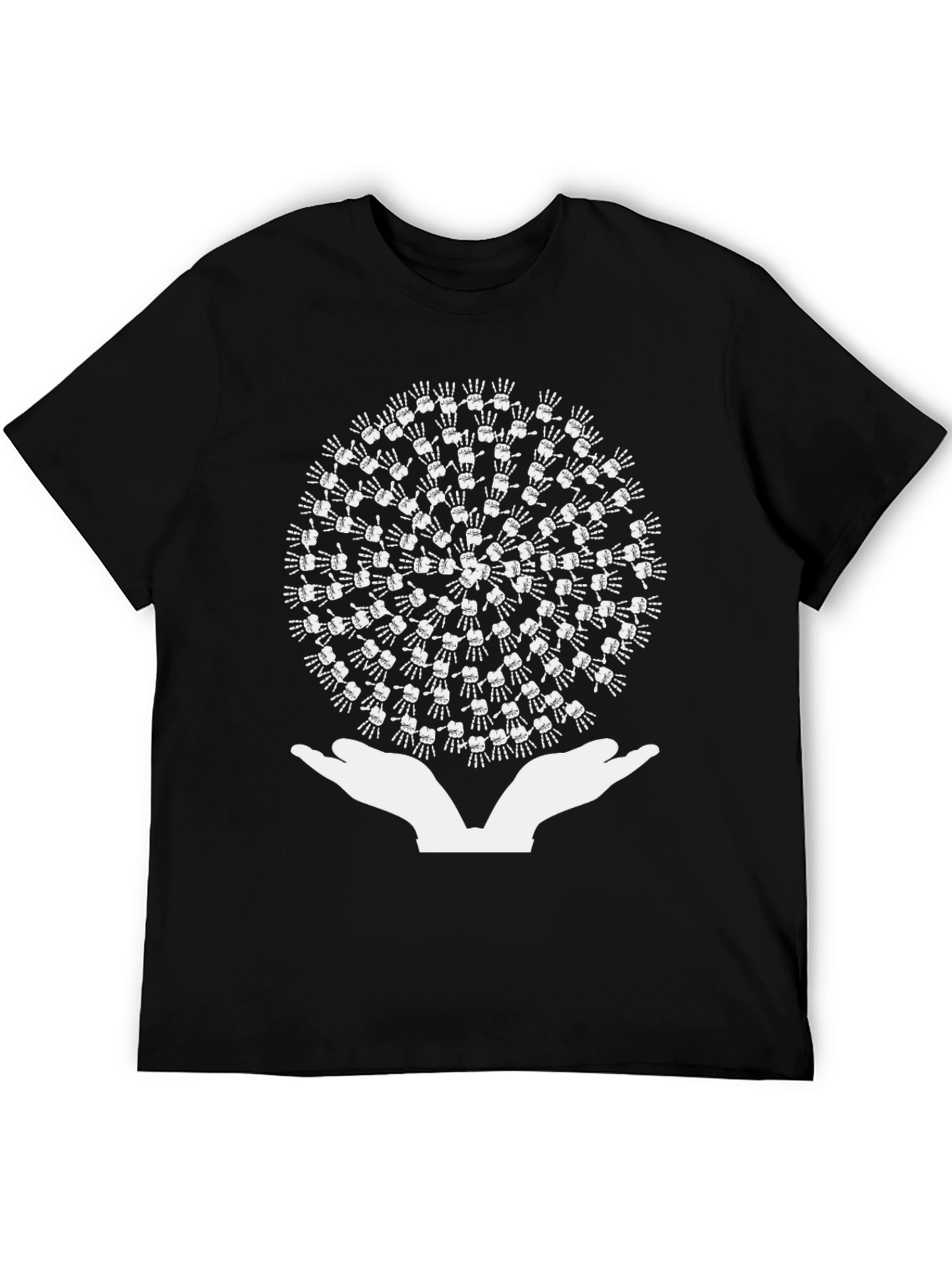 Hands Holding Skeleton Hand Circle Black T-Shirt