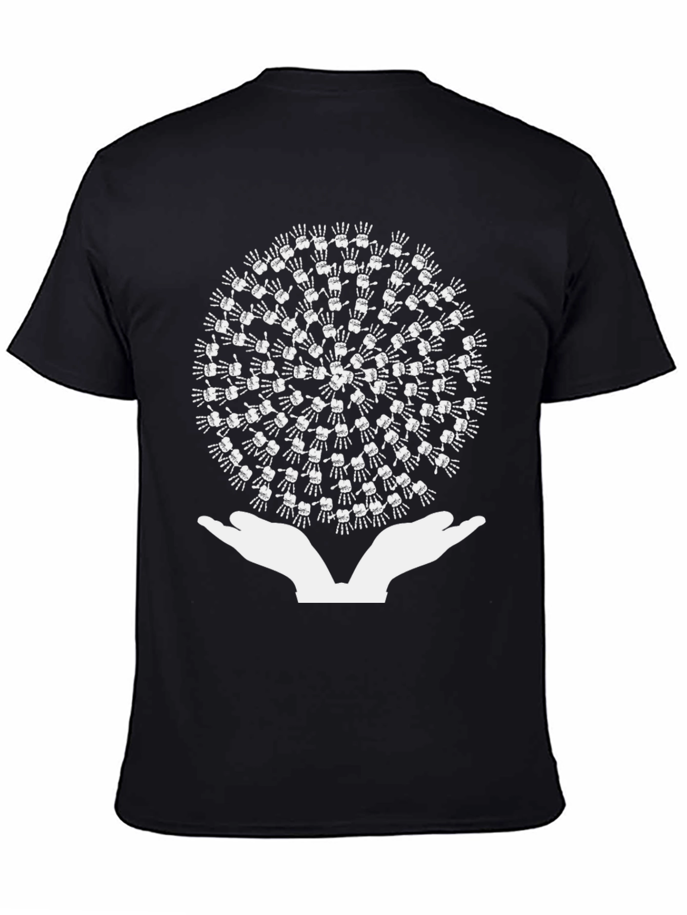 Hands Holding Skeleton Hand Circle Black T-Shirt